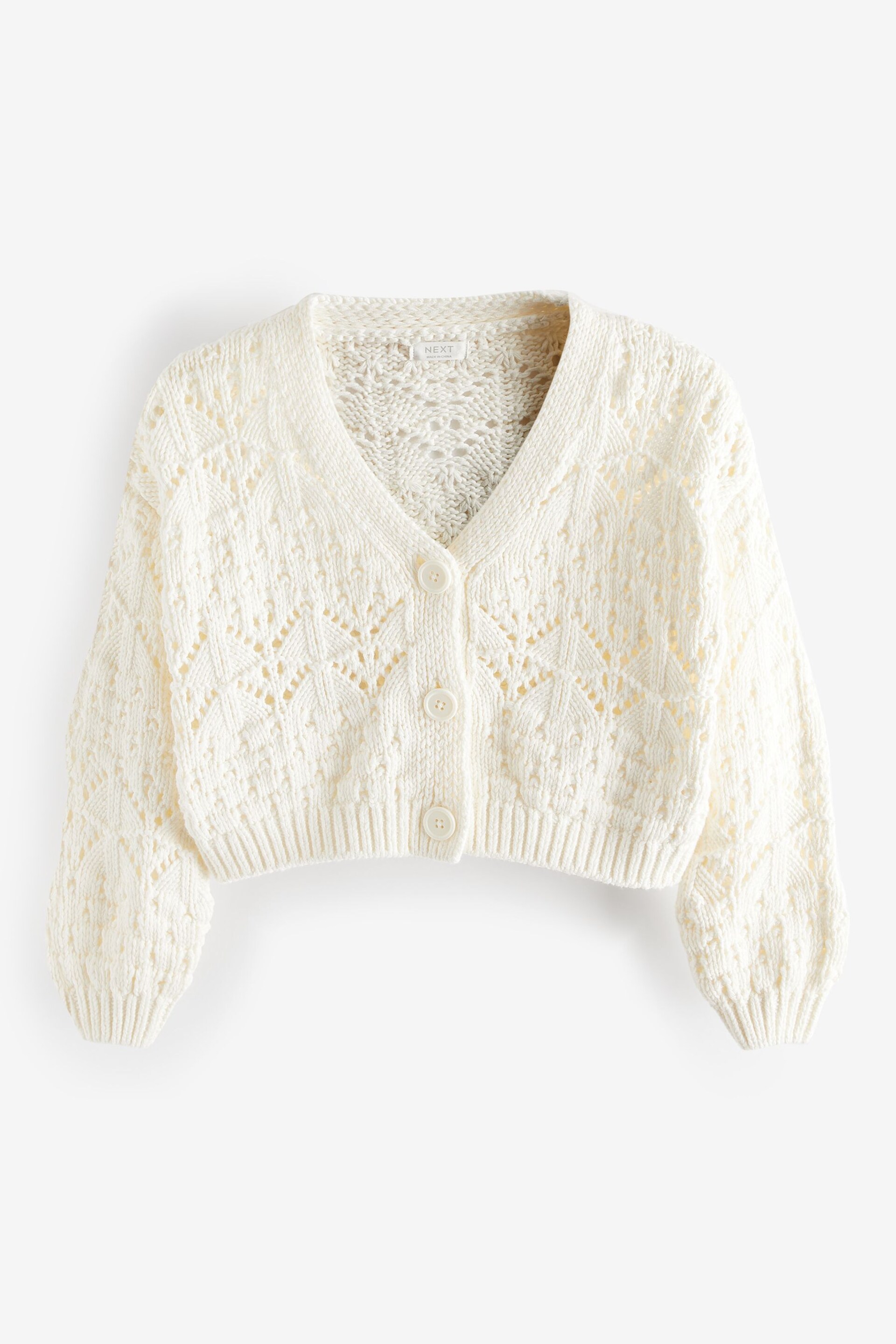 Ecru Cream Crochet V-Neck Cardigan (3-16yrs) - Image 4 of 6