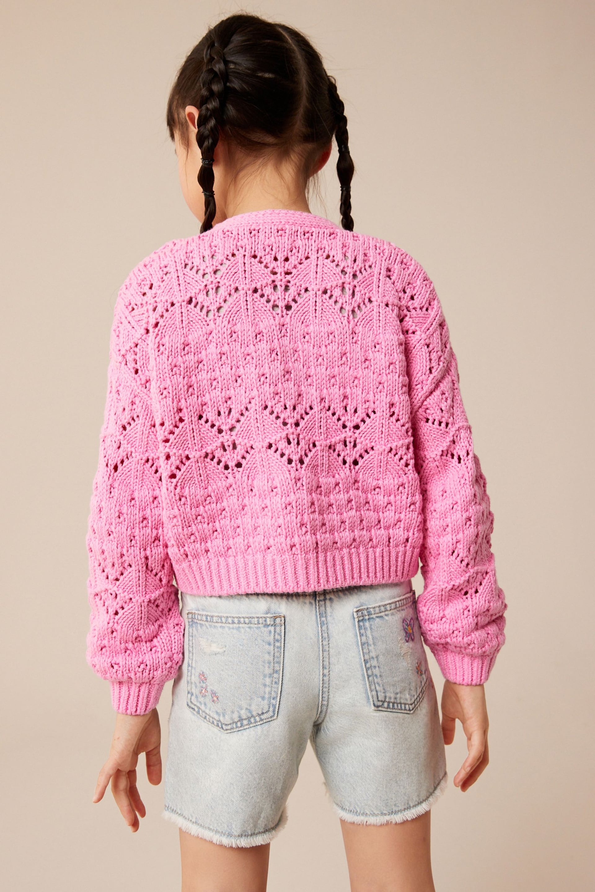 Pink Crochet V-Neck Cardigan (3-16yrs) - Image 3 of 7