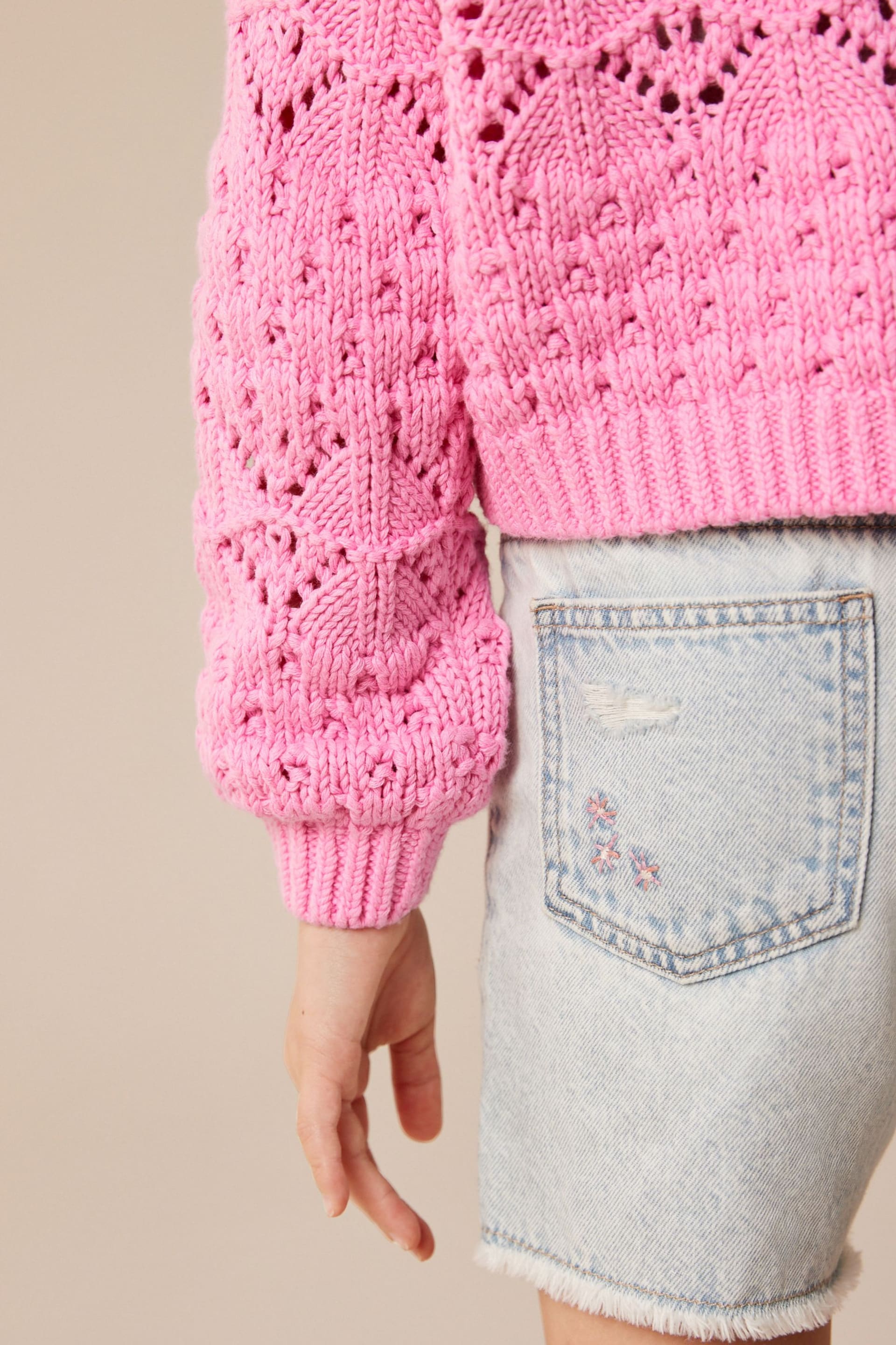 Pink Crochet V-Neck Cardigan (3-16yrs) - Image 4 of 7