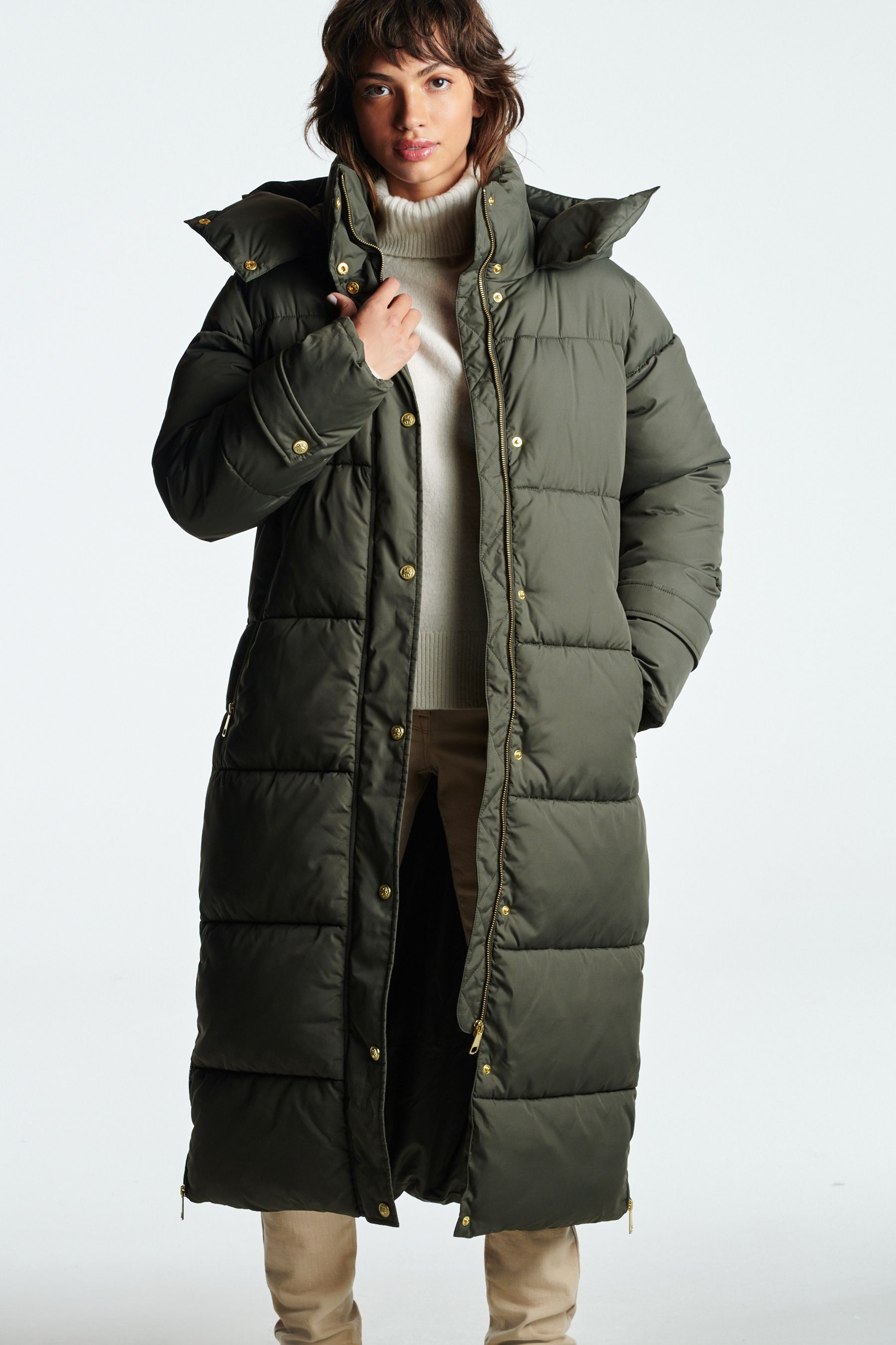 Buy Khaki Green Longline Hooded Padded Coat from Next Denmark