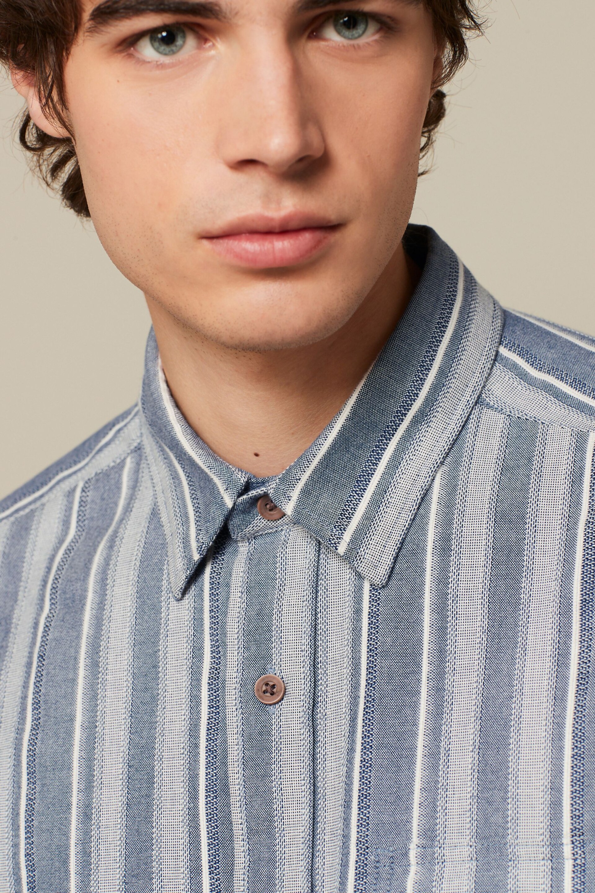 Blue Textured Stripe Long Sleeve Shirt - Image 1 of 8