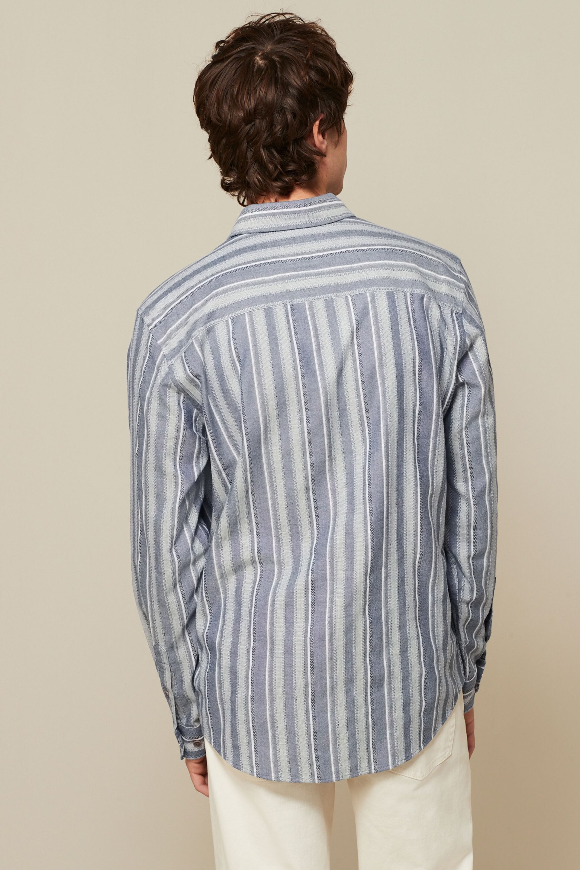 Blue Textured Stripe Long Sleeve Shirt - Image 4 of 8