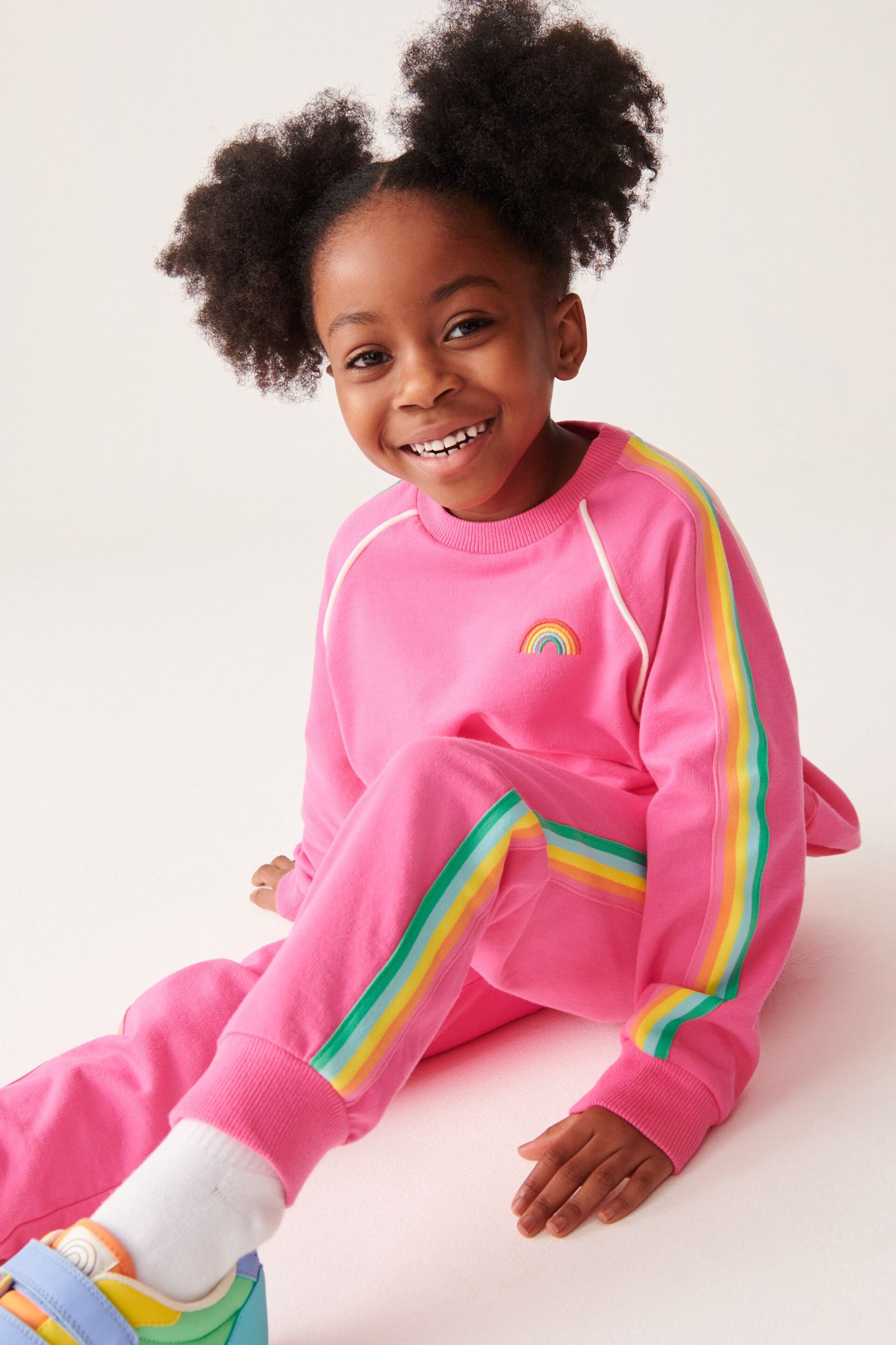 Little Bird by Jools Oliver Pink Rainbow Sweatshirt and Jogger Set - Image 1 of 12