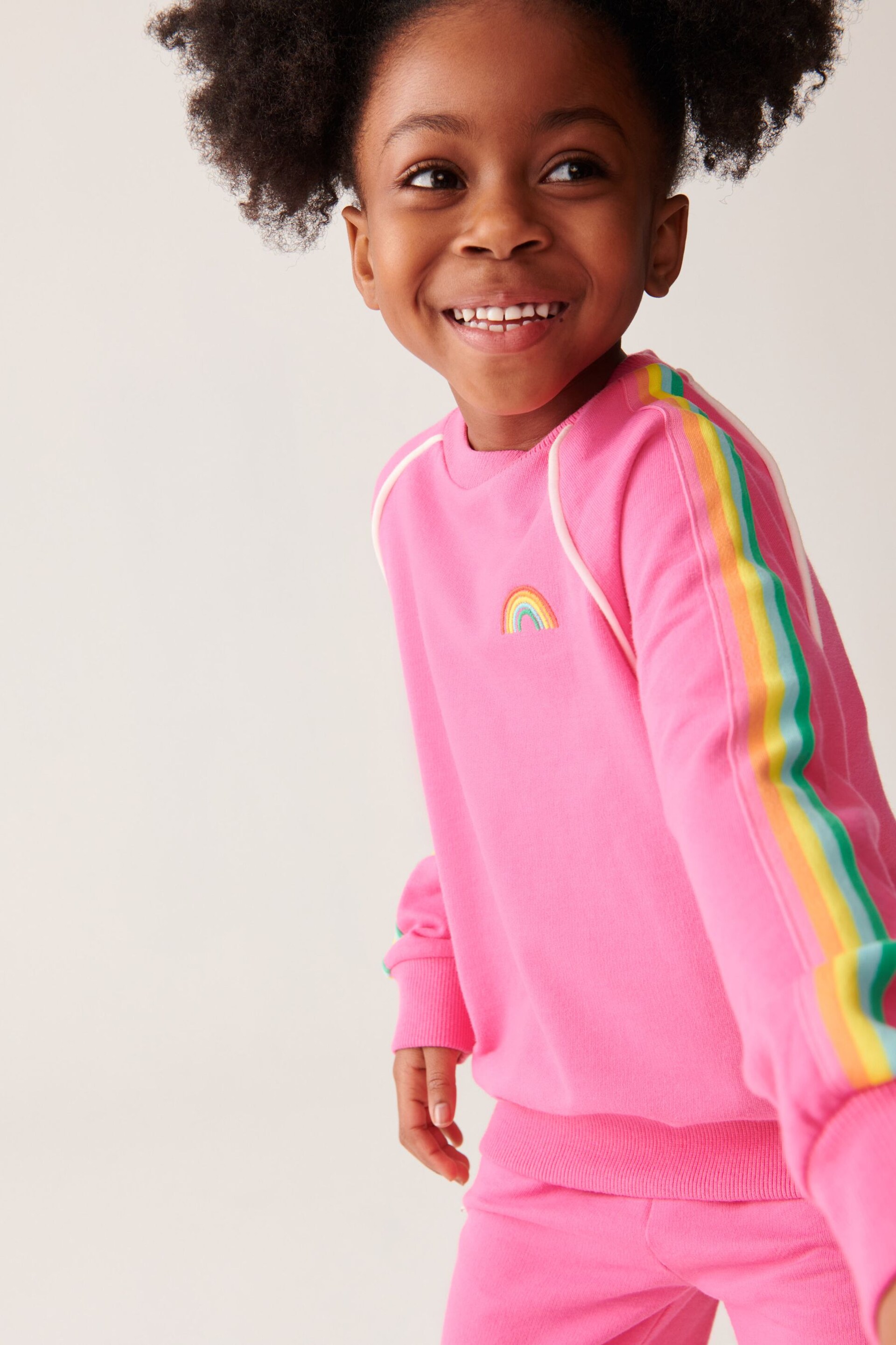 Little Bird by Jools Oliver Pink Rainbow Sweatshirt and Jogger Set - Image 4 of 12