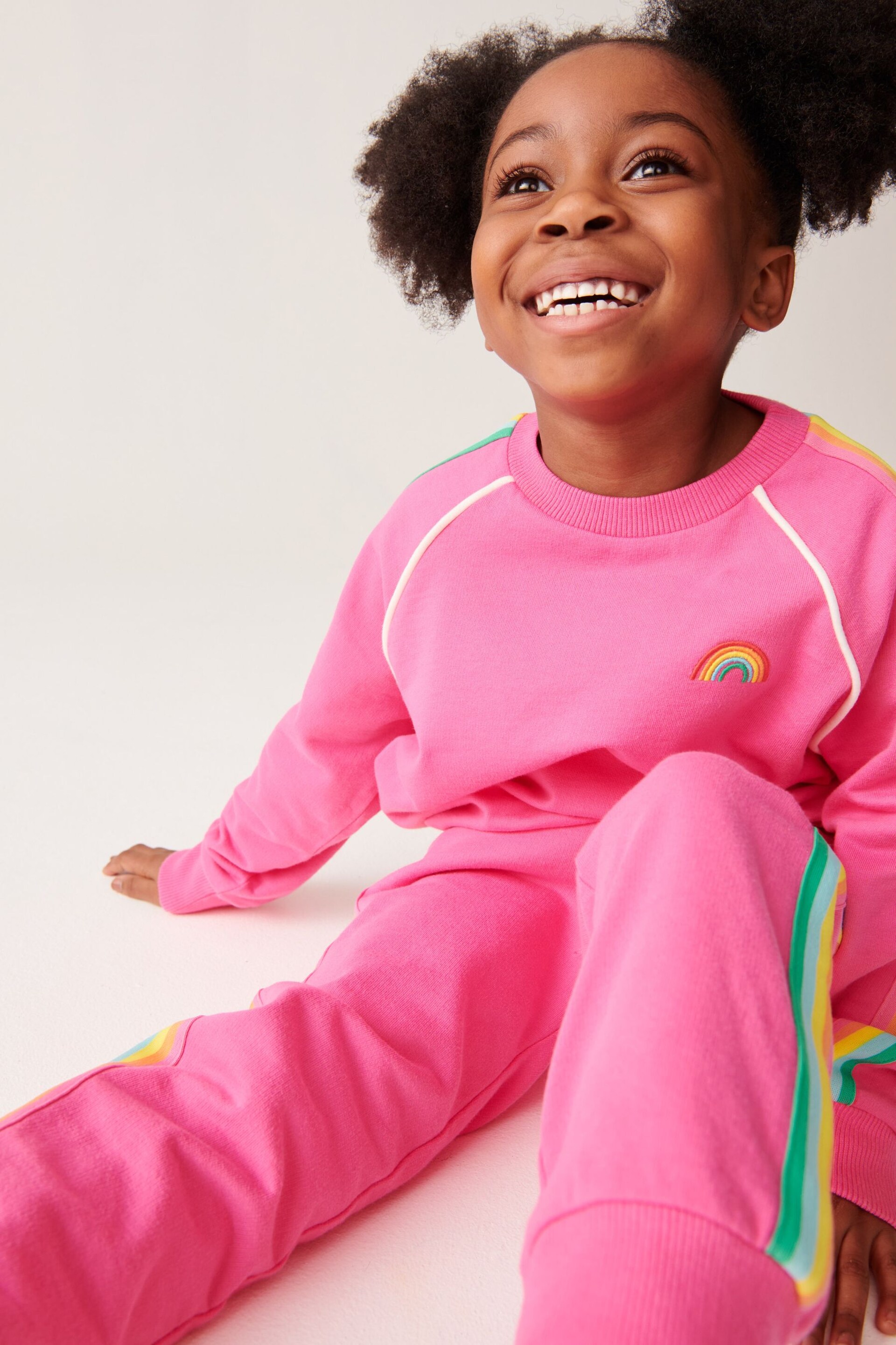 Little Bird by Jools Oliver Pink Rainbow Sweatshirt and Jogger Set - Image 6 of 12