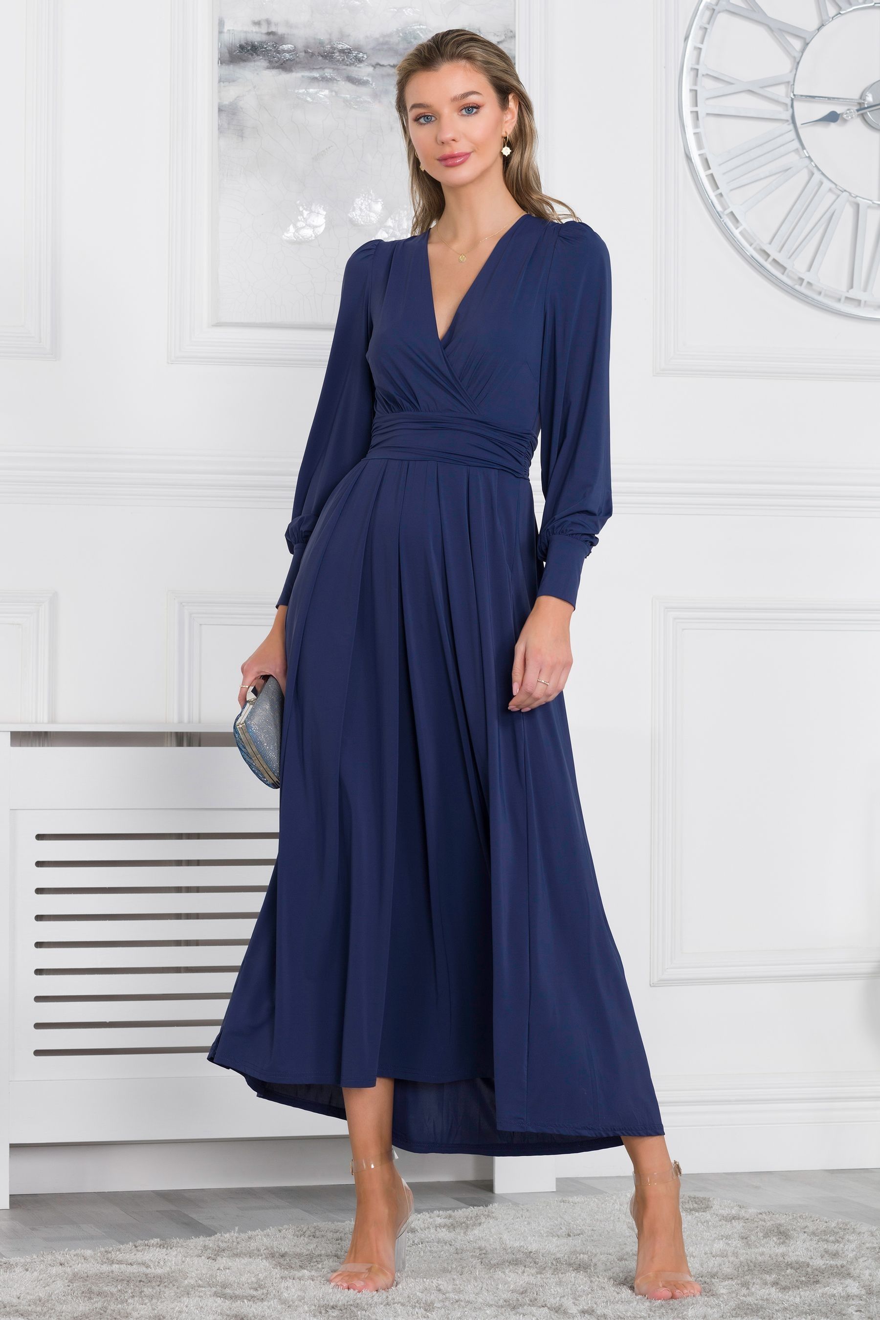 Buy Jolie Moi Navy Blue Rashelle Jersey Long Sleeve Maxi Dress from Next Belgium