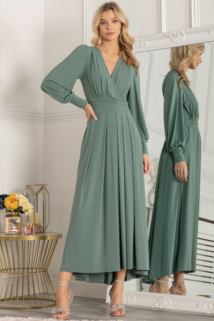 Jolie Moi Green Rashelle Jersey Long Sleeve Maxi Dress - Image 1 of 6