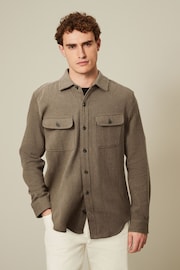 Brown Brushed Cotton Twin Pocket Shacket - Image 1 of 7