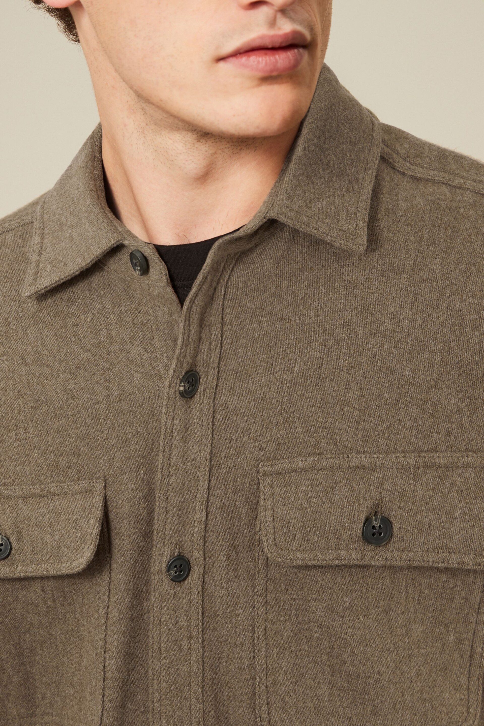 Brown Brushed Cotton Twin Pocket Shacket - Image 4 of 7