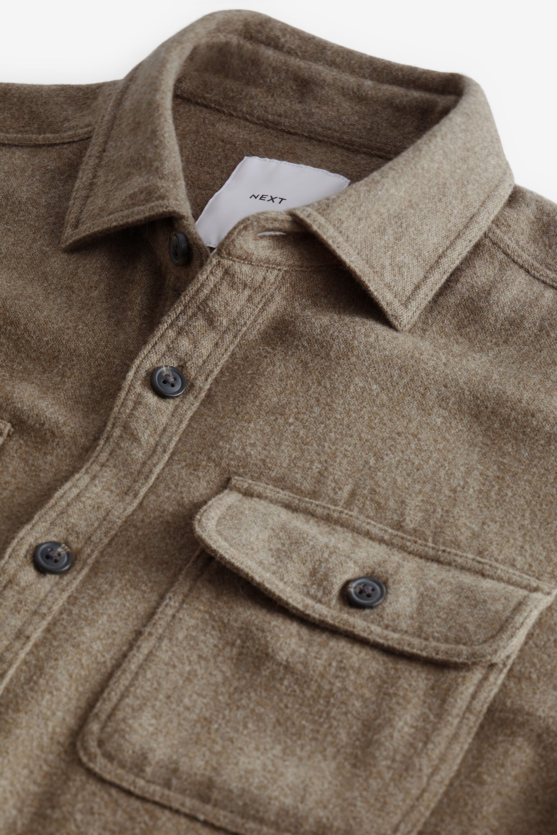 Brown Brushed Cotton Twin Pocket Shacket - Image 6 of 7