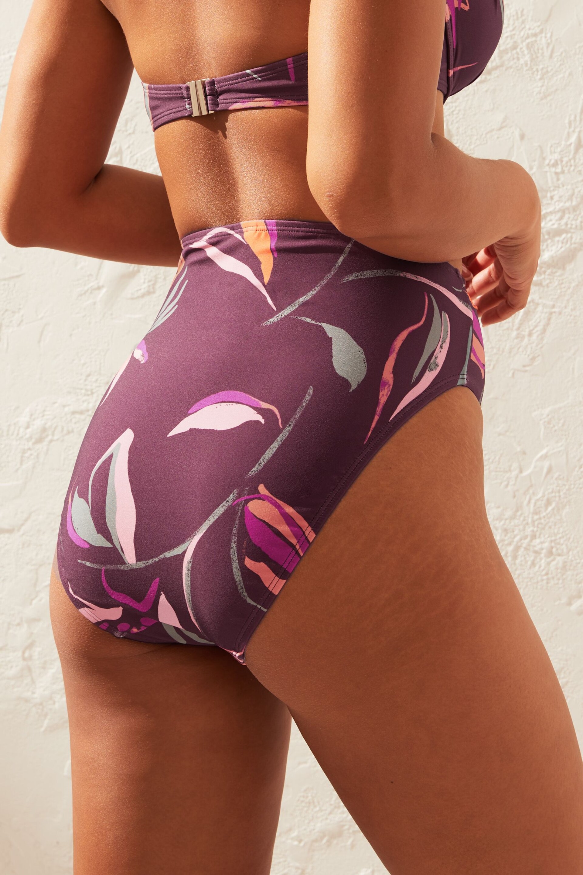 Purple Leaf High Waist Bikini Bottoms - Image 5 of 7