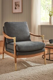 Tweedy Plain Dark Grey Flinton Wooden Walnut Effect Leg Accent Chair - Image 1 of 7