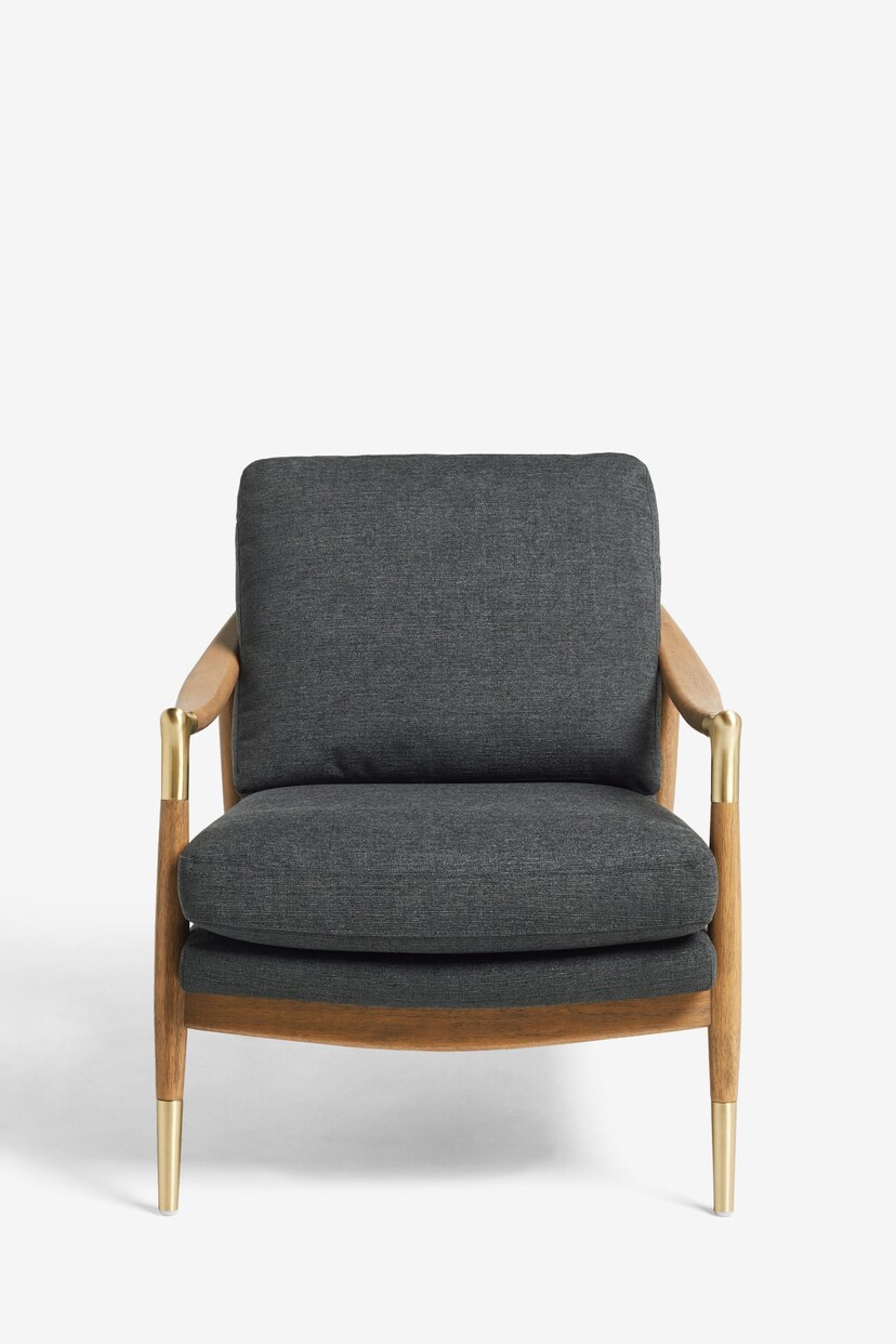 Tweedy Plain Dark Grey Flinton Wooden Walnut Effect Leg Accent Chair - Image 2 of 7