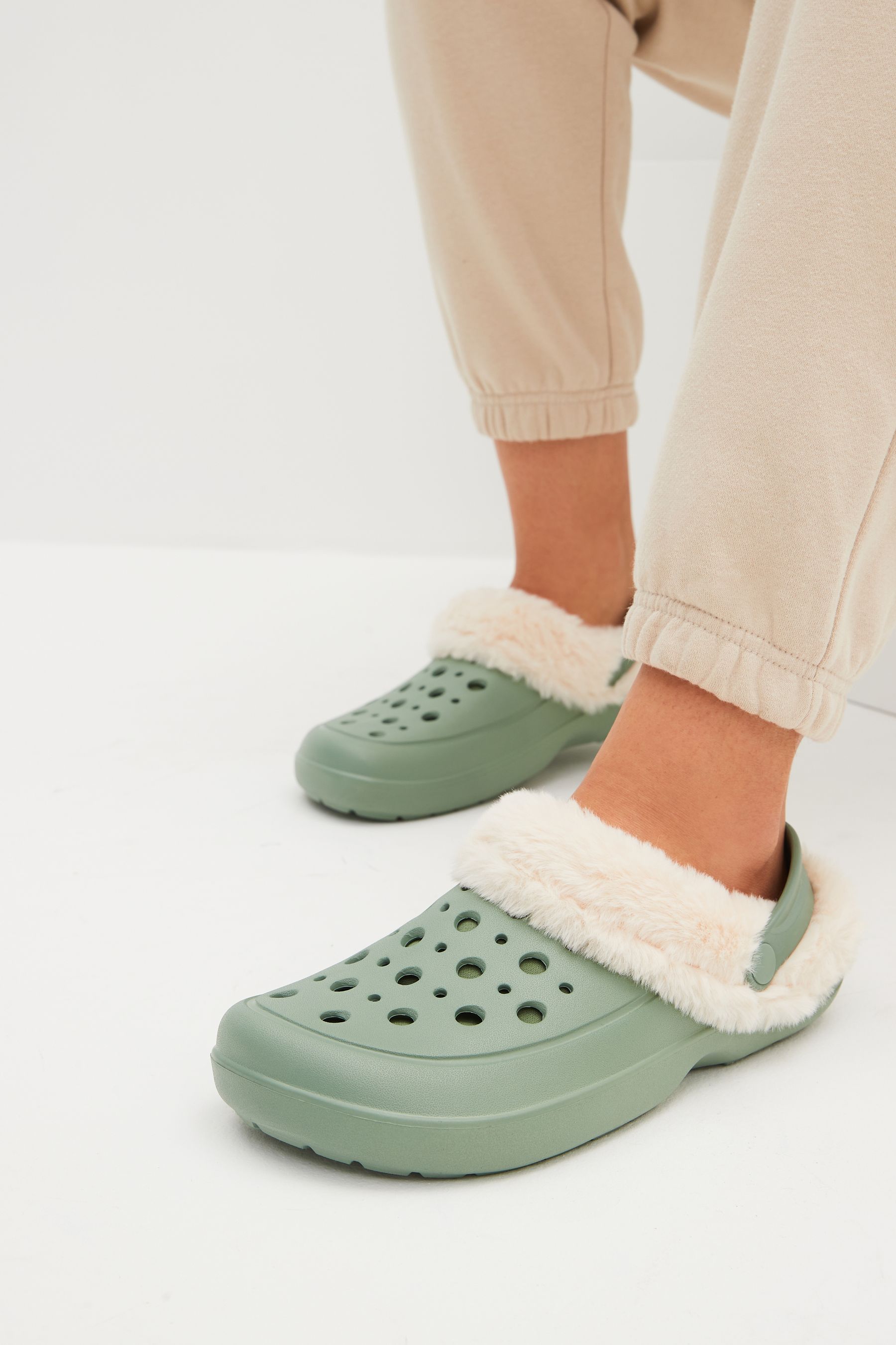 Buy Green Womens Faux Fur Lined Clog Slippers from Next Ireland