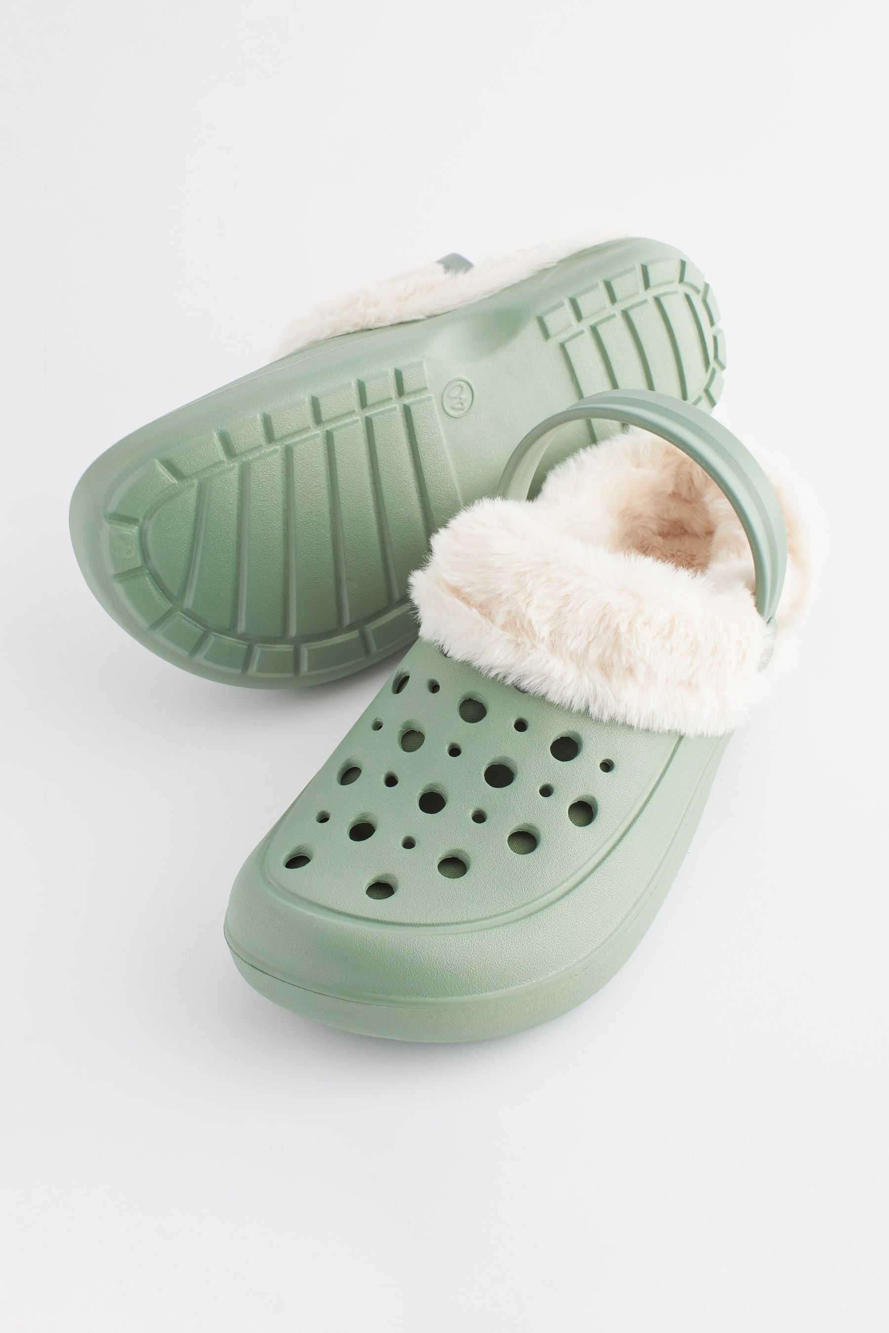 Buy Green Womens Faux Fur Lined Clogs Slippers from Next Luxembourg