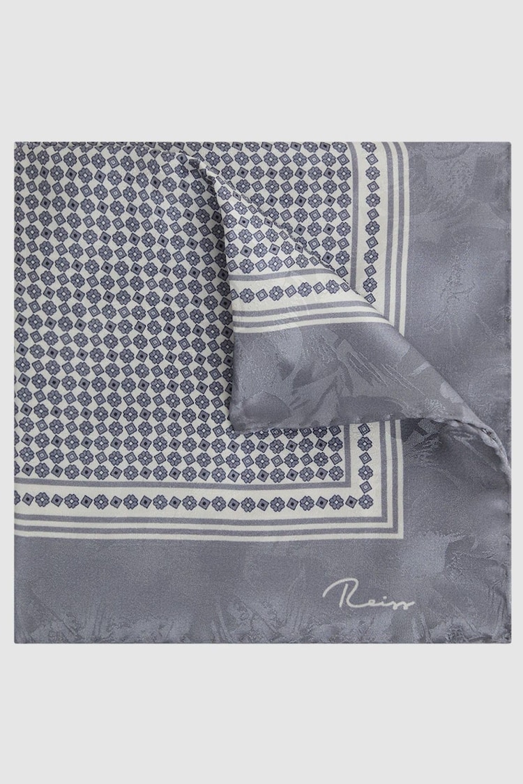 Reiss Steel Grey Montecristo Silk Printed Pocket Square - Image 1 of 5