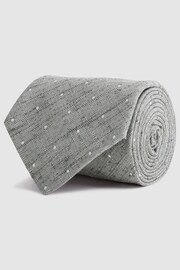 Reiss Soft Grey Levanzo Silk Textured Polka Dot Tie - Image 3 of 5