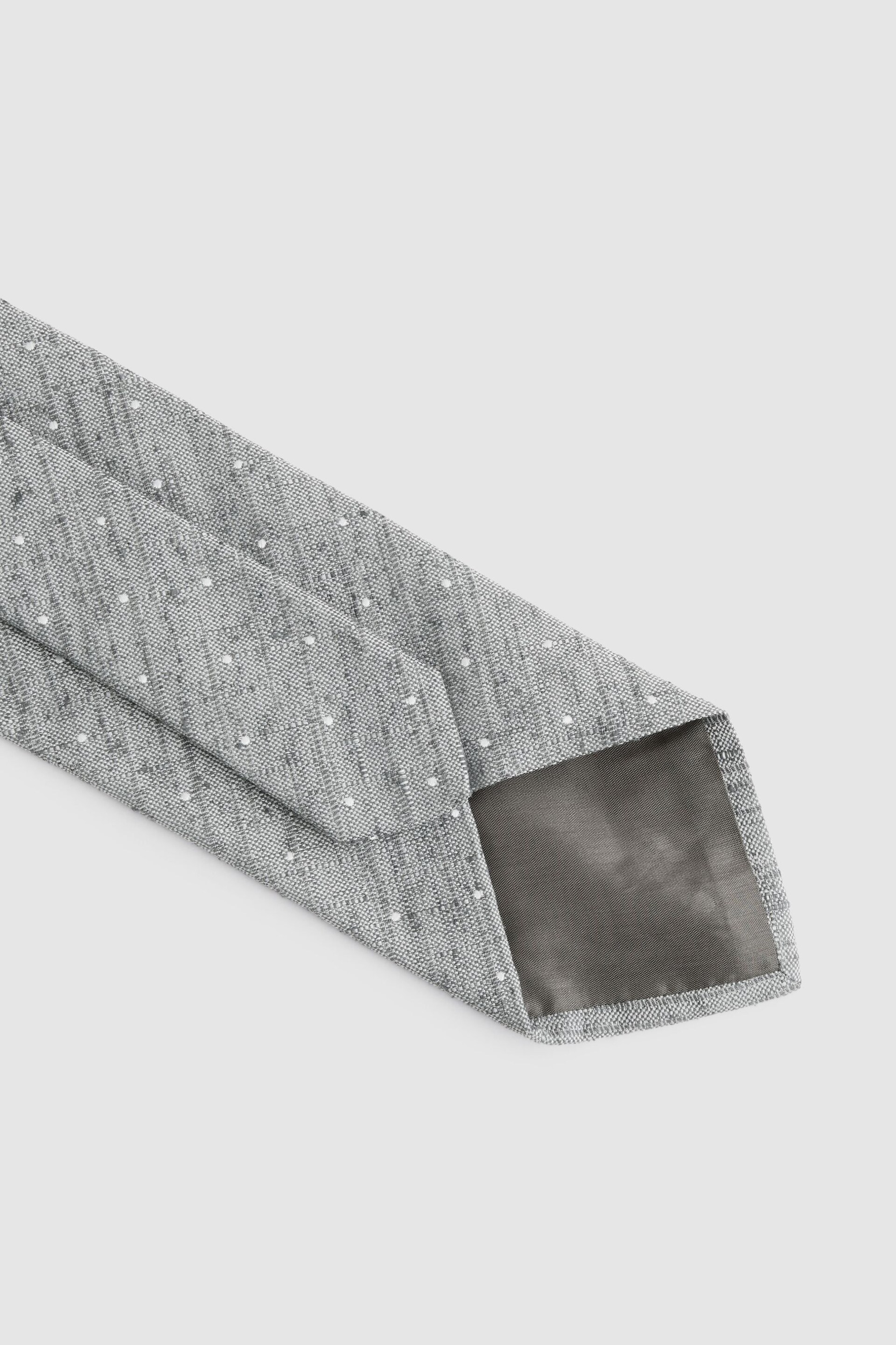 Reiss Soft Grey Levanzo Silk Textured Polka Dot Tie - Image 4 of 5