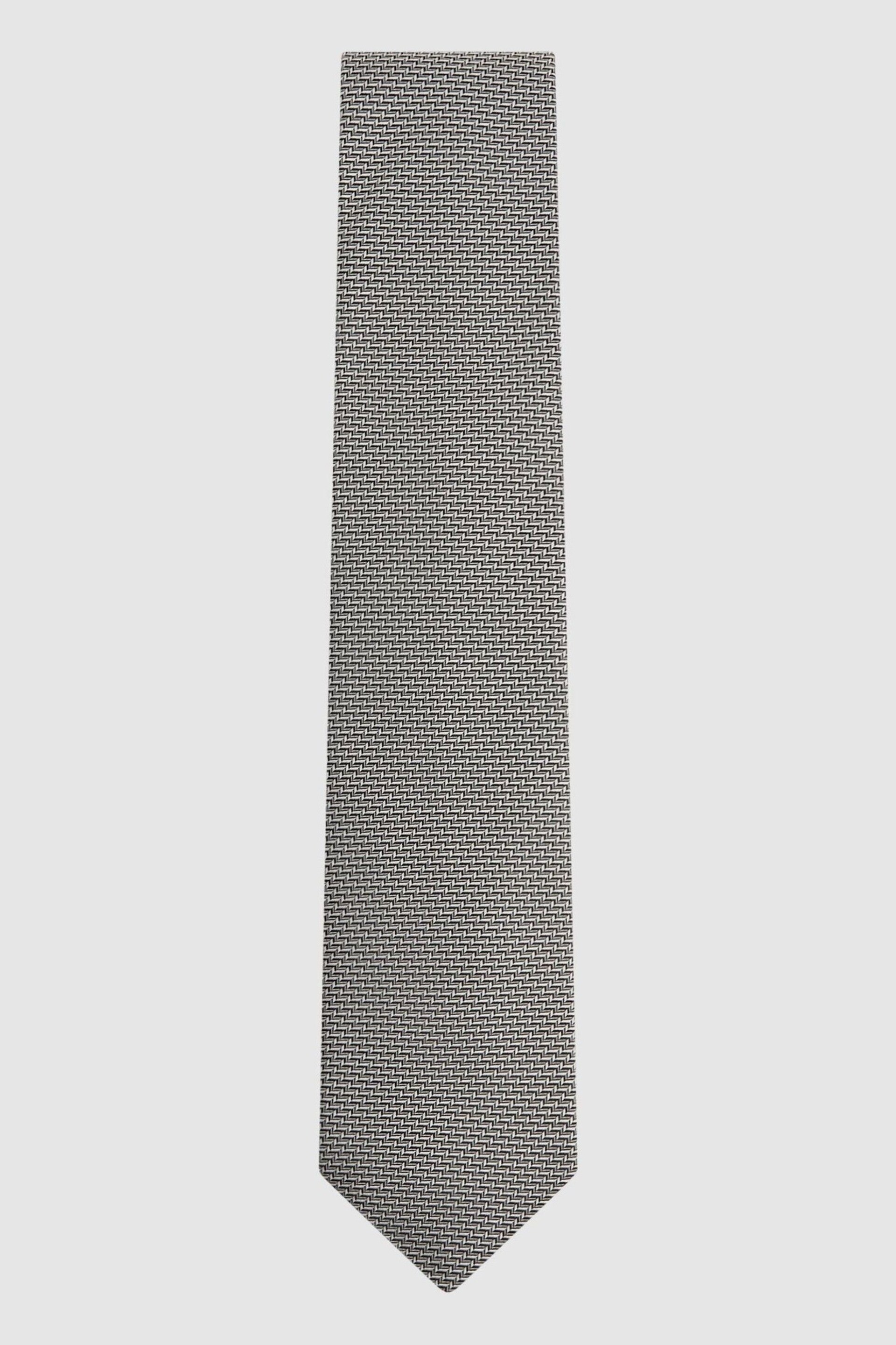 Reiss Steel Grey Sicily Silk Blend Geometric Tie - Image 1 of 5