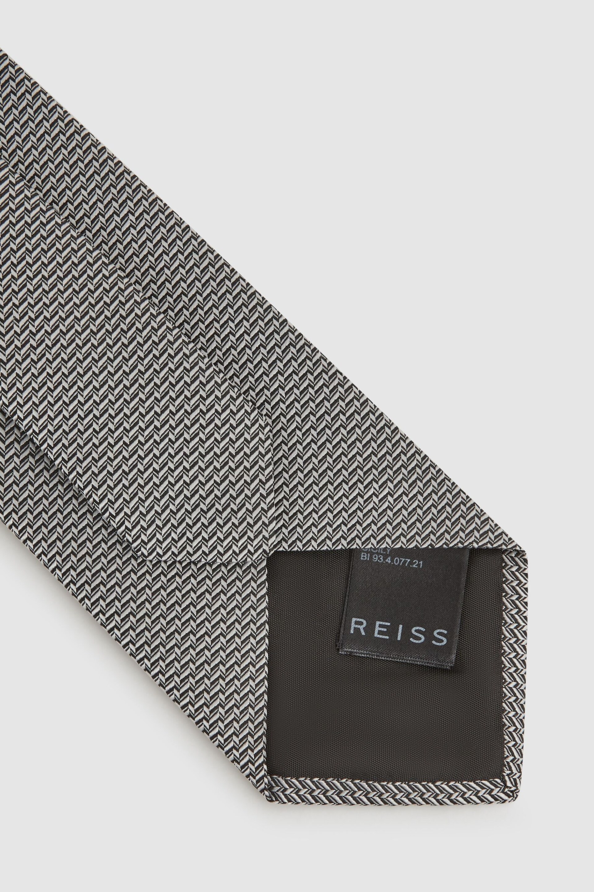 Reiss Steel Grey Sicily Silk Blend Geometric Tie - Image 4 of 5