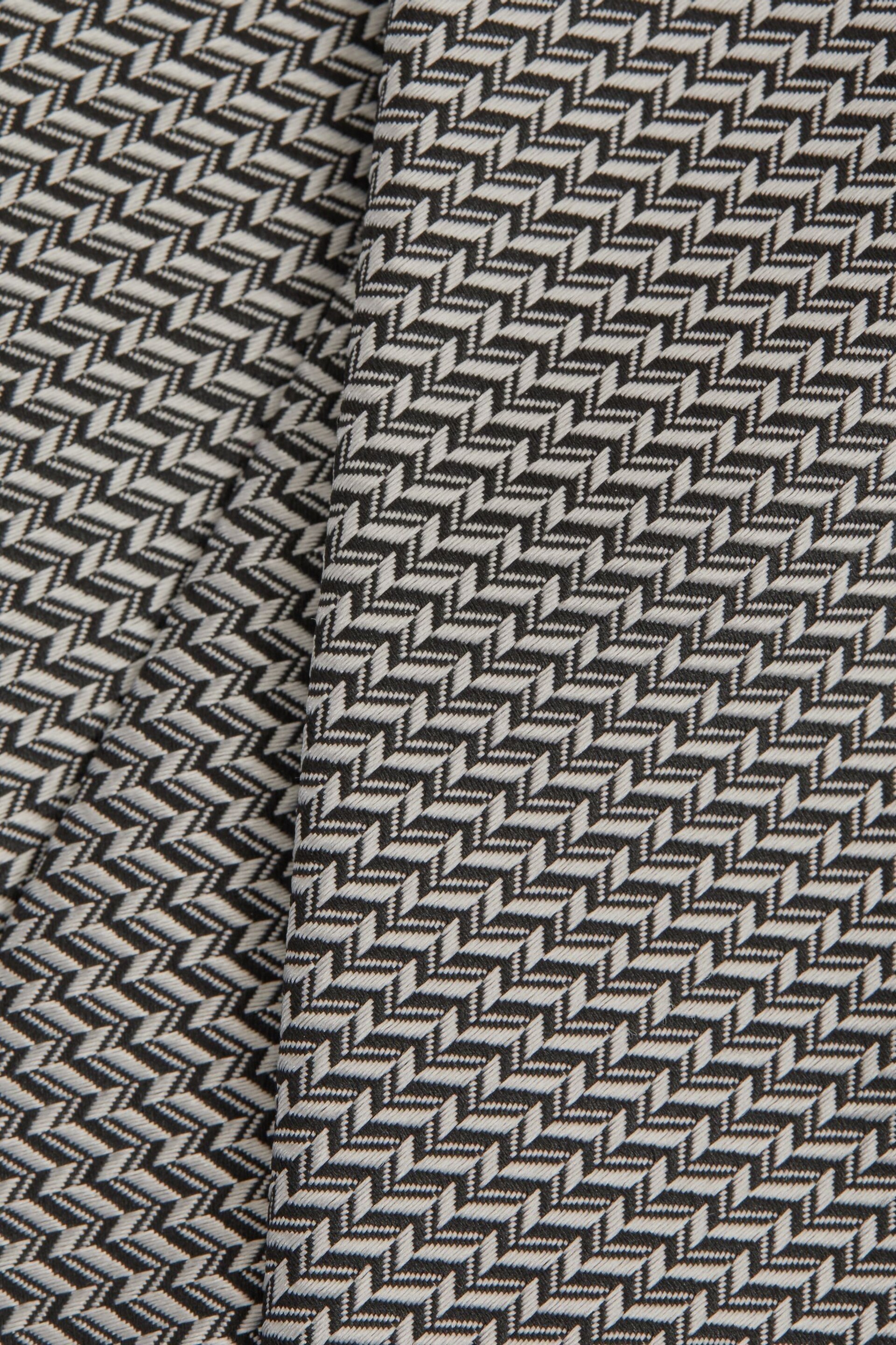 Reiss Steel Grey Sicily Silk Blend Geometric Tie - Image 5 of 5