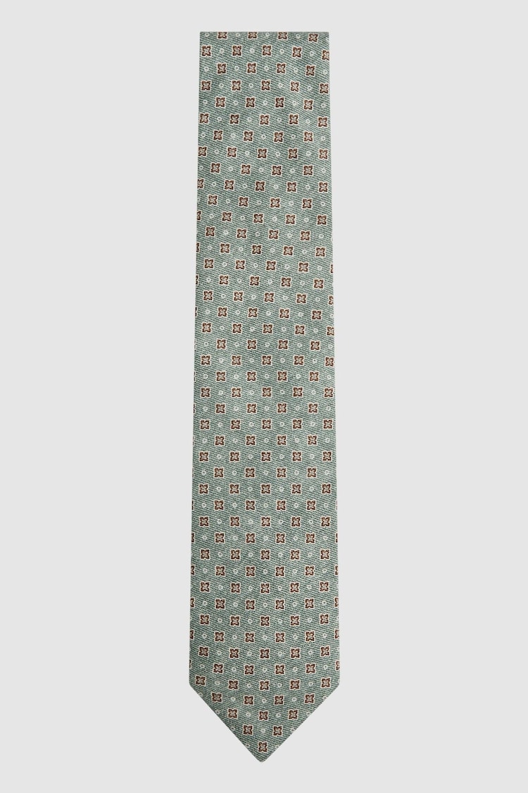 Reiss Light Green Venice Silk Medallion Tie - Image 1 of 5