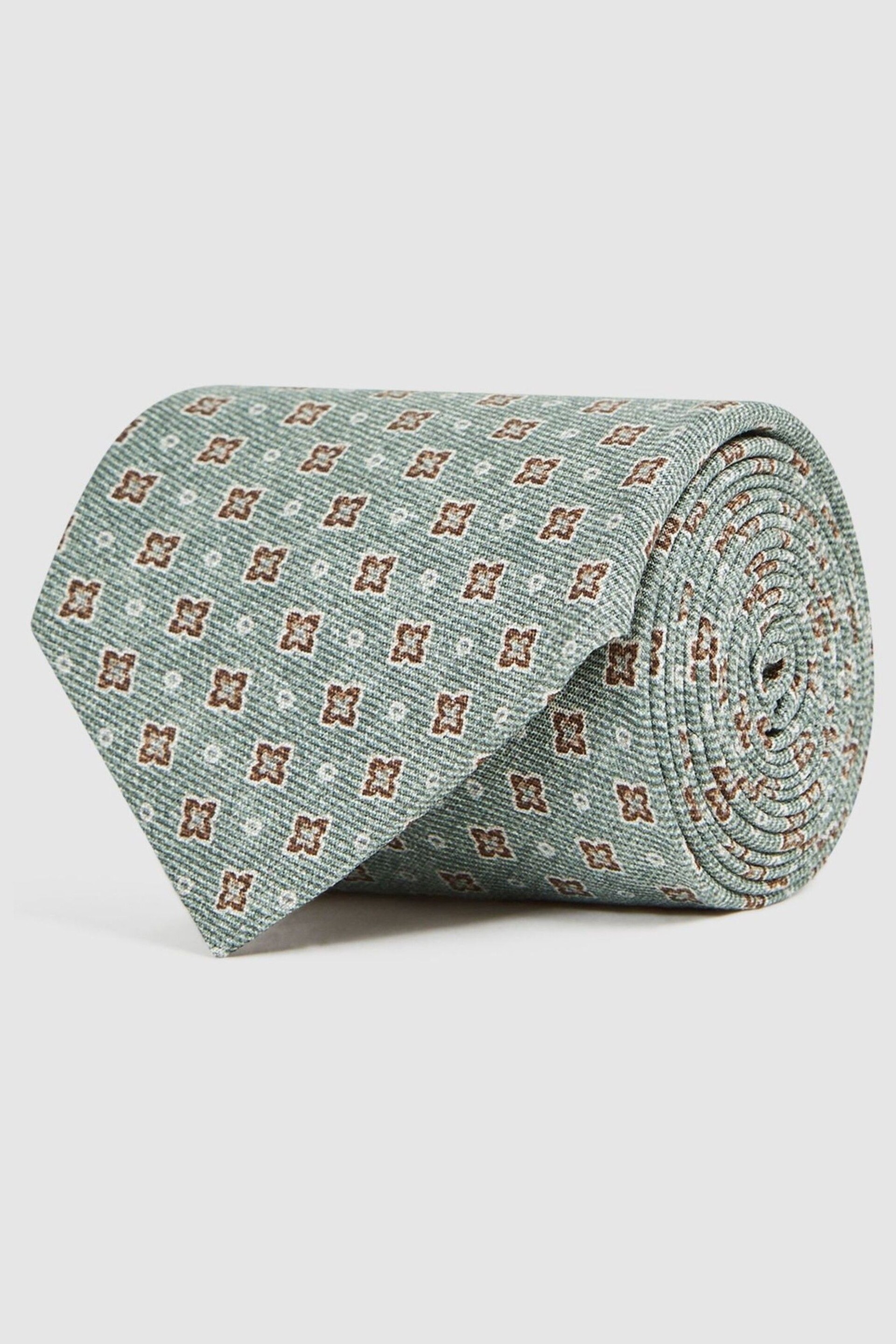 Reiss Light Green Venice Silk Medallion Tie - Image 3 of 5