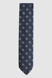 Reiss Navy Capraia Textured Silk Medallion Tie - Image 1 of 6