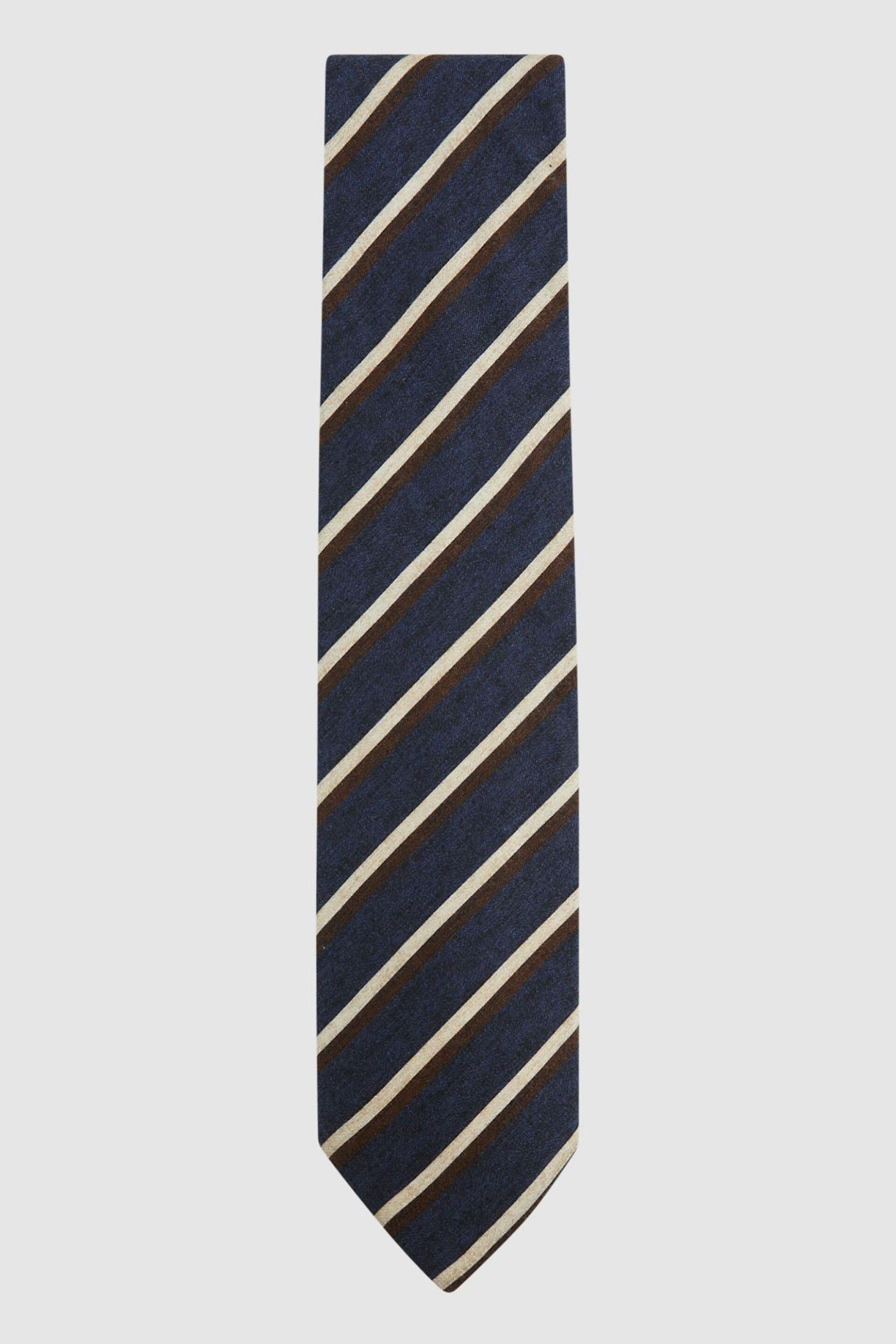 Reiss Navy Dino Wool-Cotton Striped Tie - Image 1 of 5