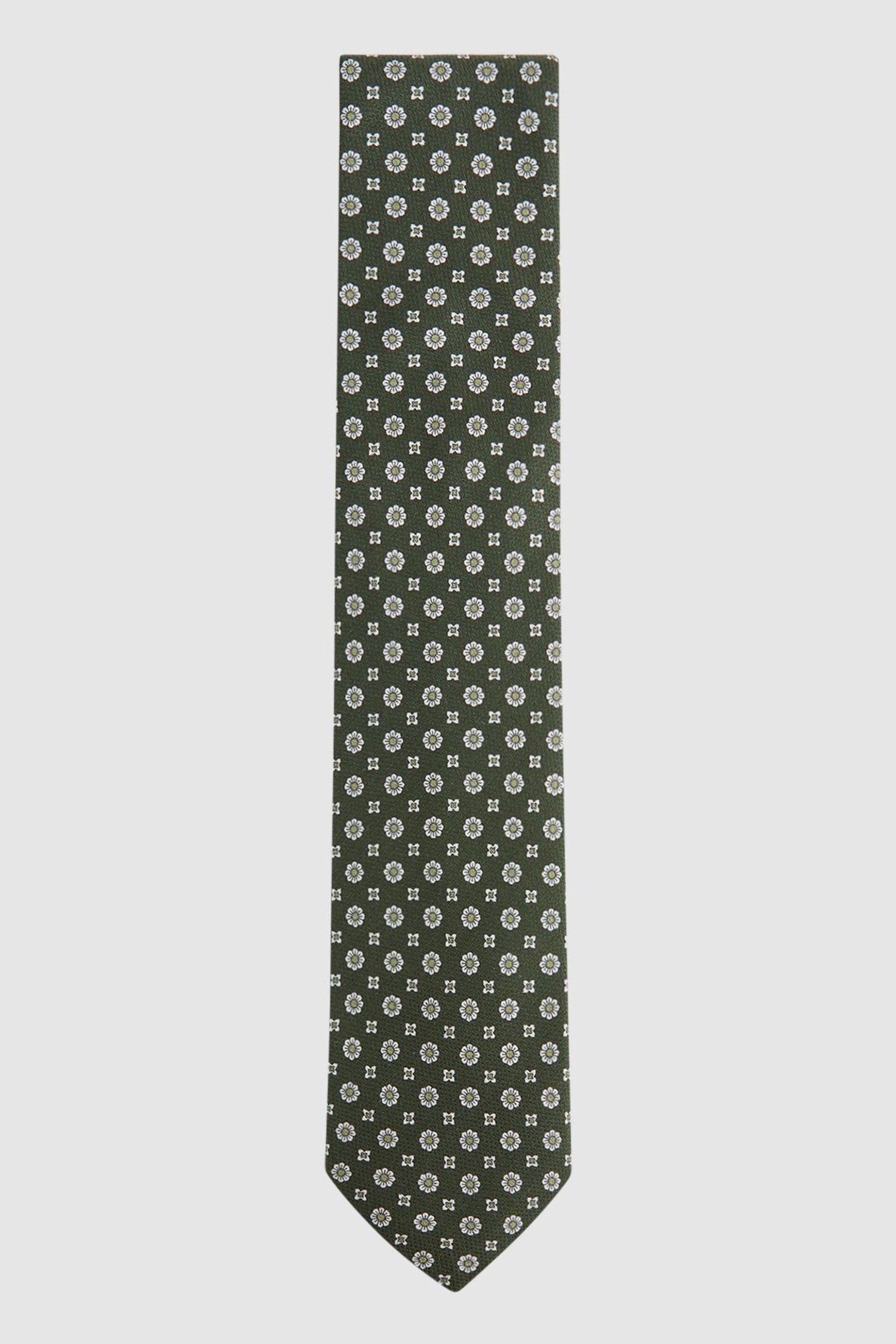 Reiss Olive Budelli Silk Floral Medallion Tie - Image 1 of 5