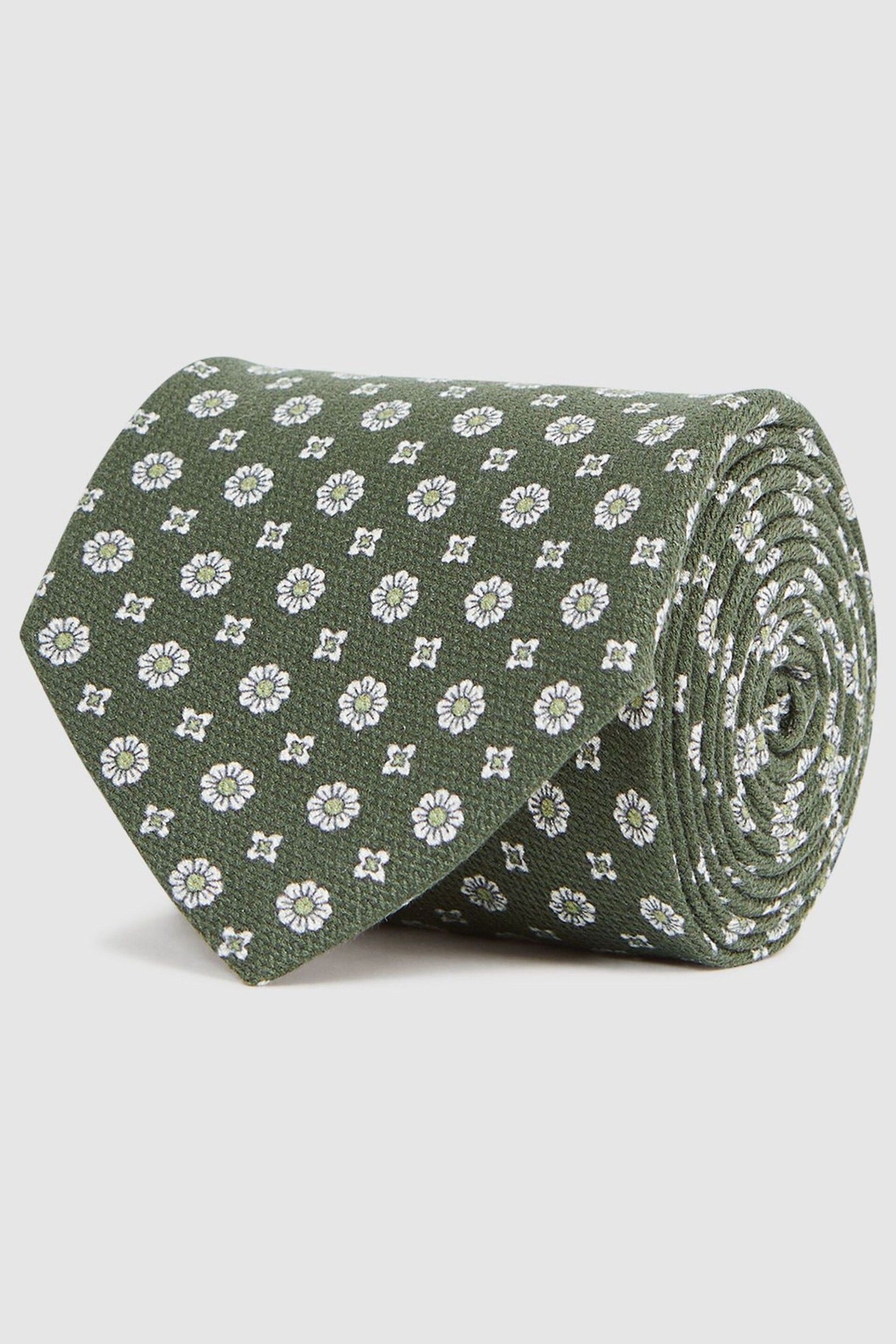 Reiss Olive Budelli Silk Floral Medallion Tie - Image 3 of 5