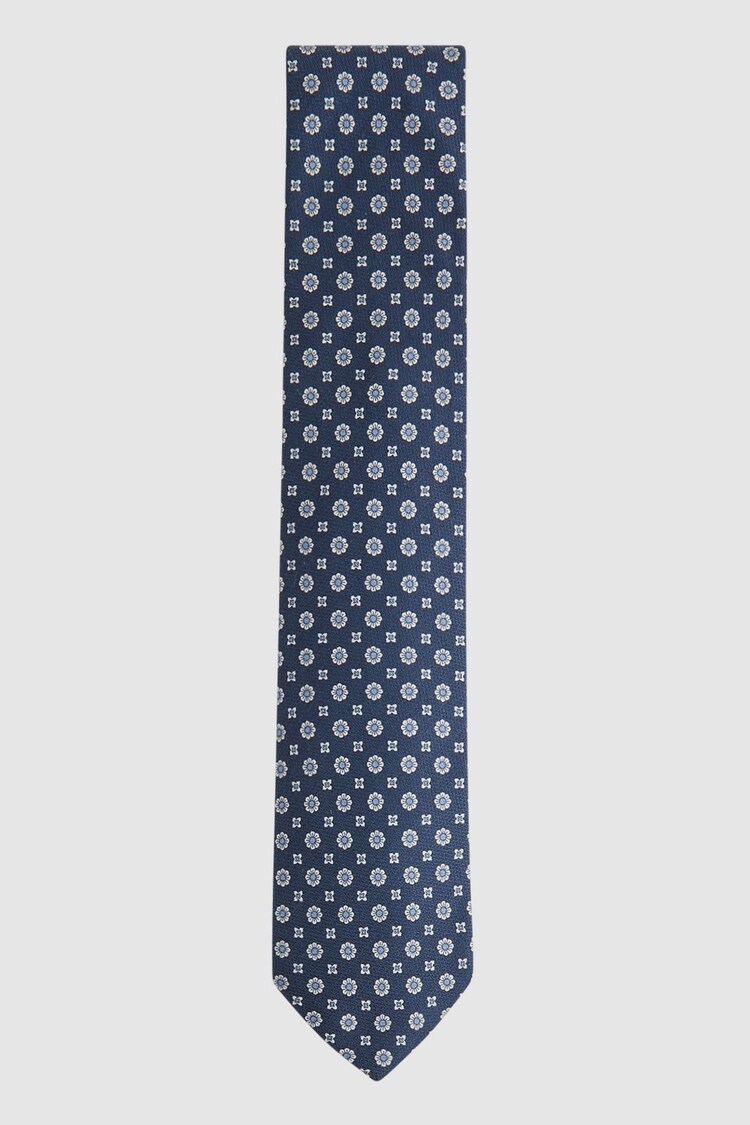 Reiss Airforce Blue Budelli Silk Floral Medallion Tie - Image 1 of 5