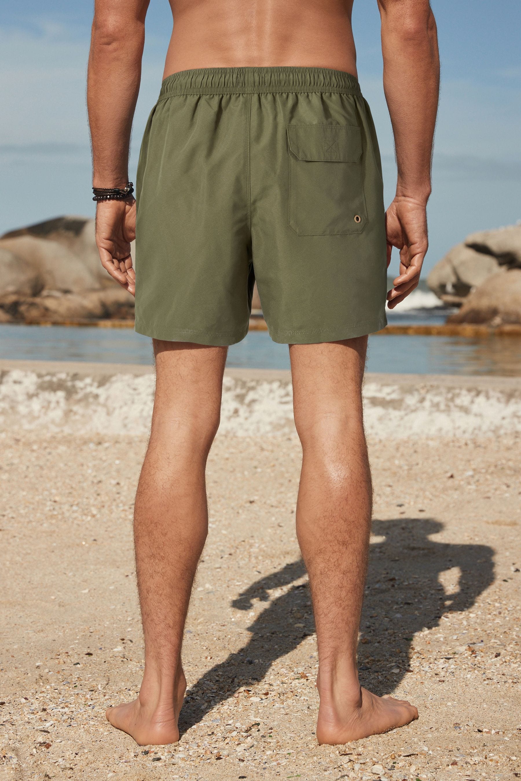 Khaki Green Palm Logo Essential Swim Shorts