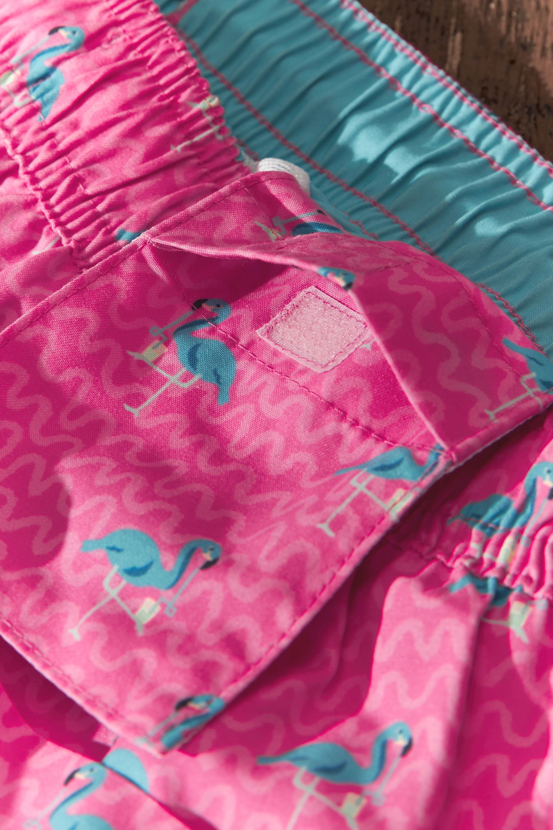 Bright Pink Mini Flamingo Regular Fit Printed Swim Shorts