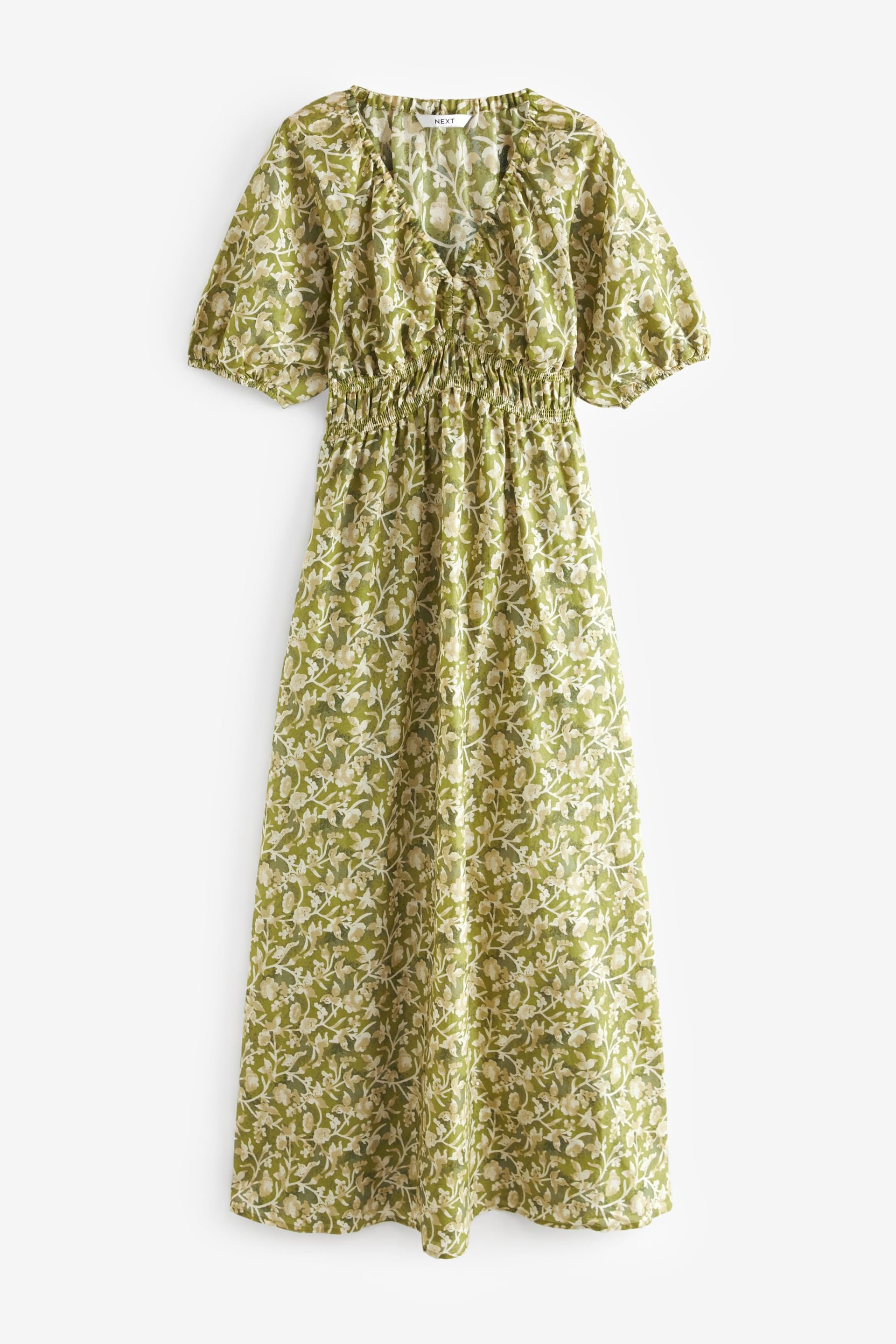 Green 100% Cotton Shirred Maxi Dress - Image 4 of 5