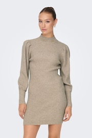 ONLY Brown Puff Sleeve Knitted Jumper Dress - Image 1 of 5