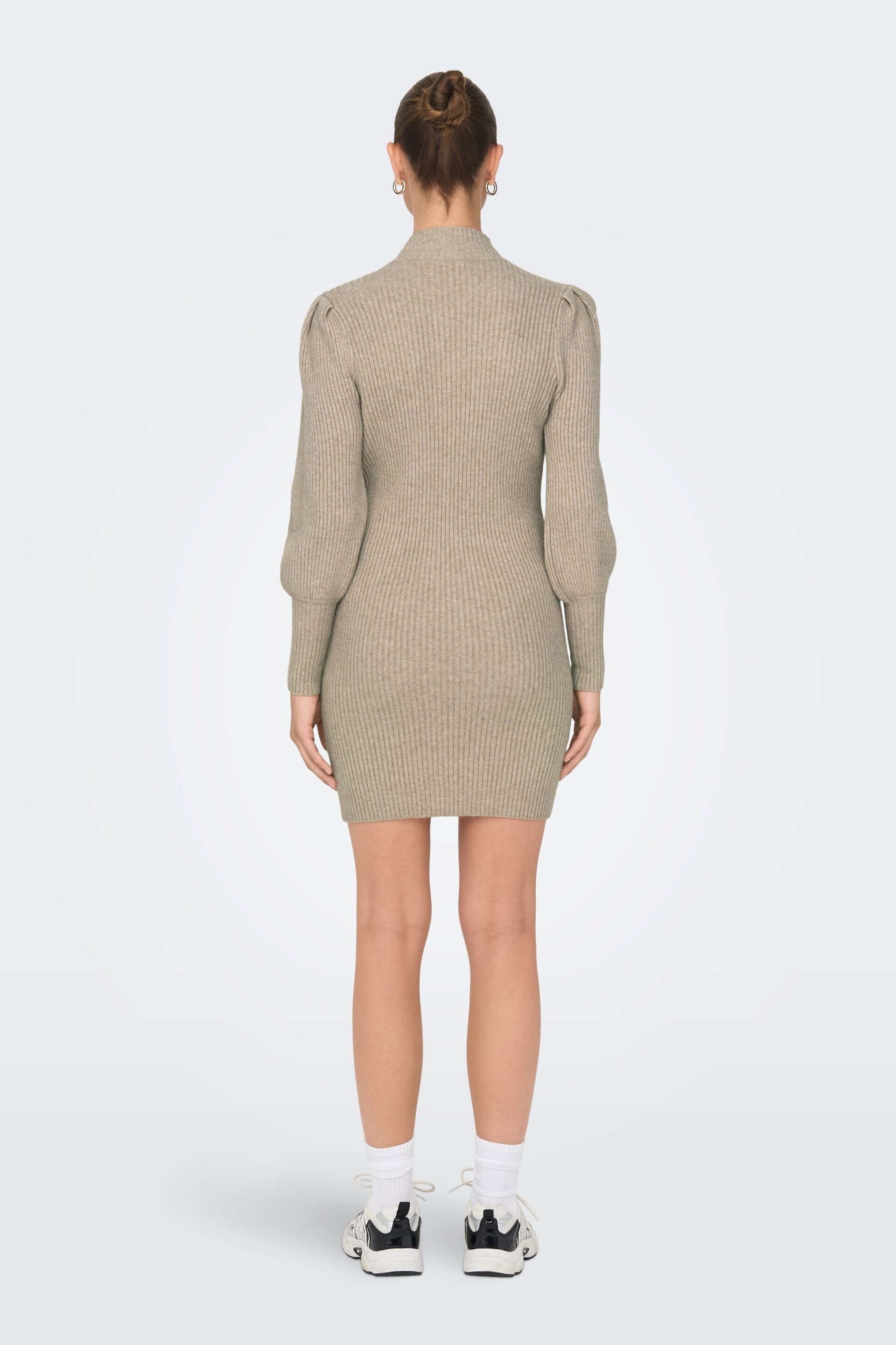 ONLY Brown Puff Sleeve Knitted Jumper Dress - Image 2 of 5