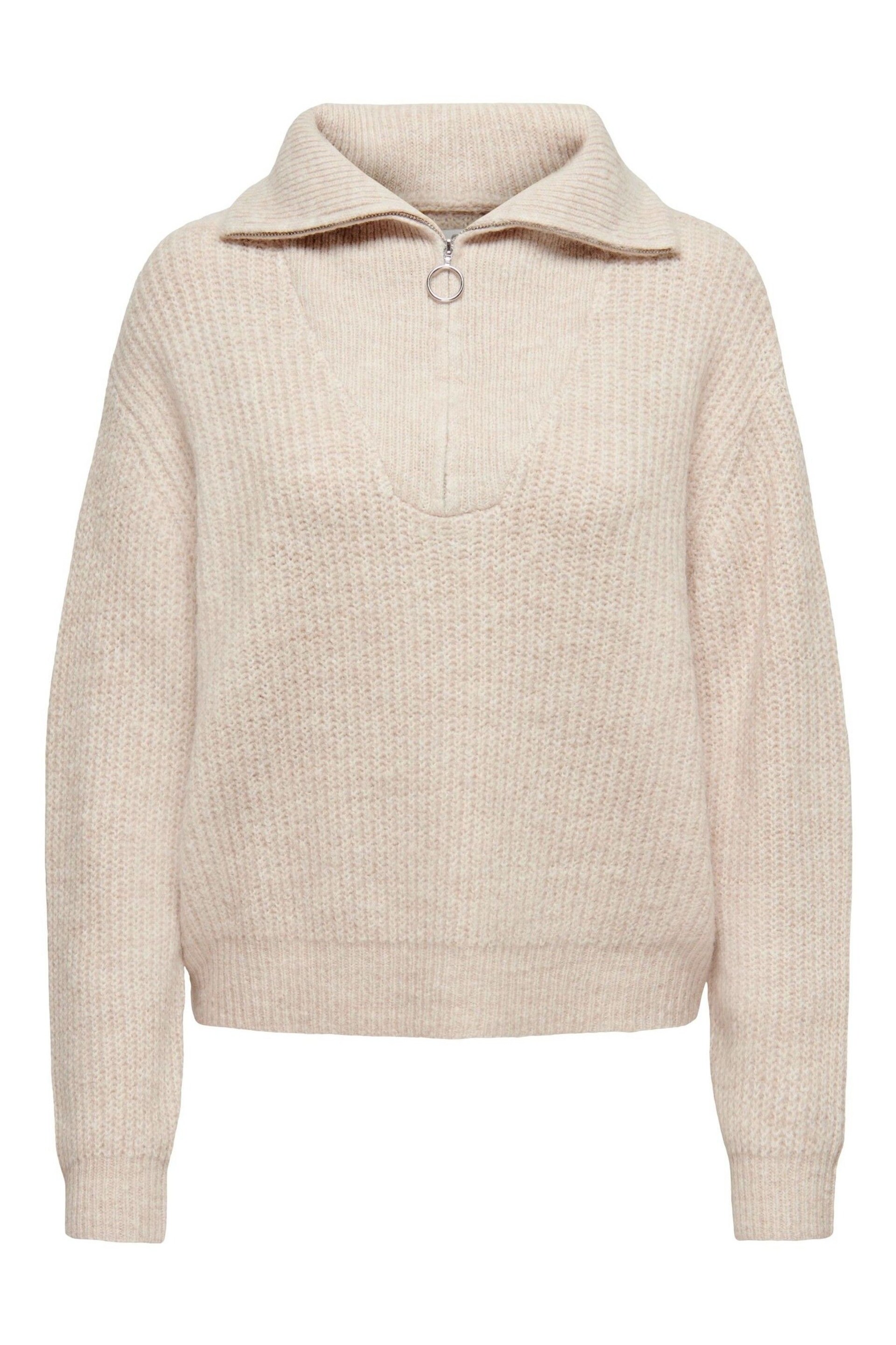 ONLY Cream Quarter Zip Knitted Jumper with Wool Blend - Image 4 of 4