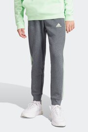 adidas Light Grey Sportswear Essentials Fleece 3-Stripes Tapered Cuff Joggers - Image 1 of 6