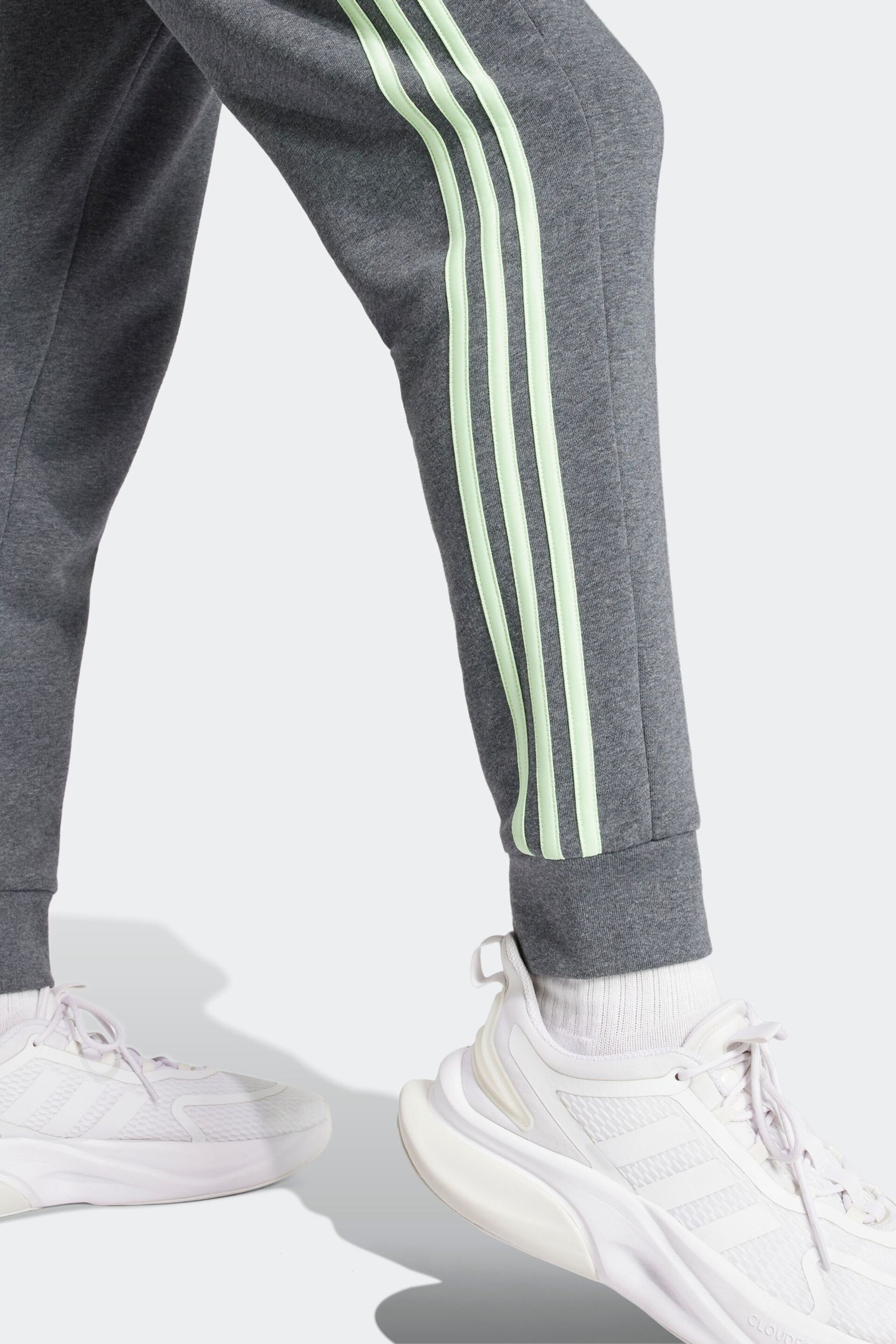 adidas Light Grey Sportswear Essentials Fleece 3-Stripes Tapered Cuff Joggers - Image 5 of 6