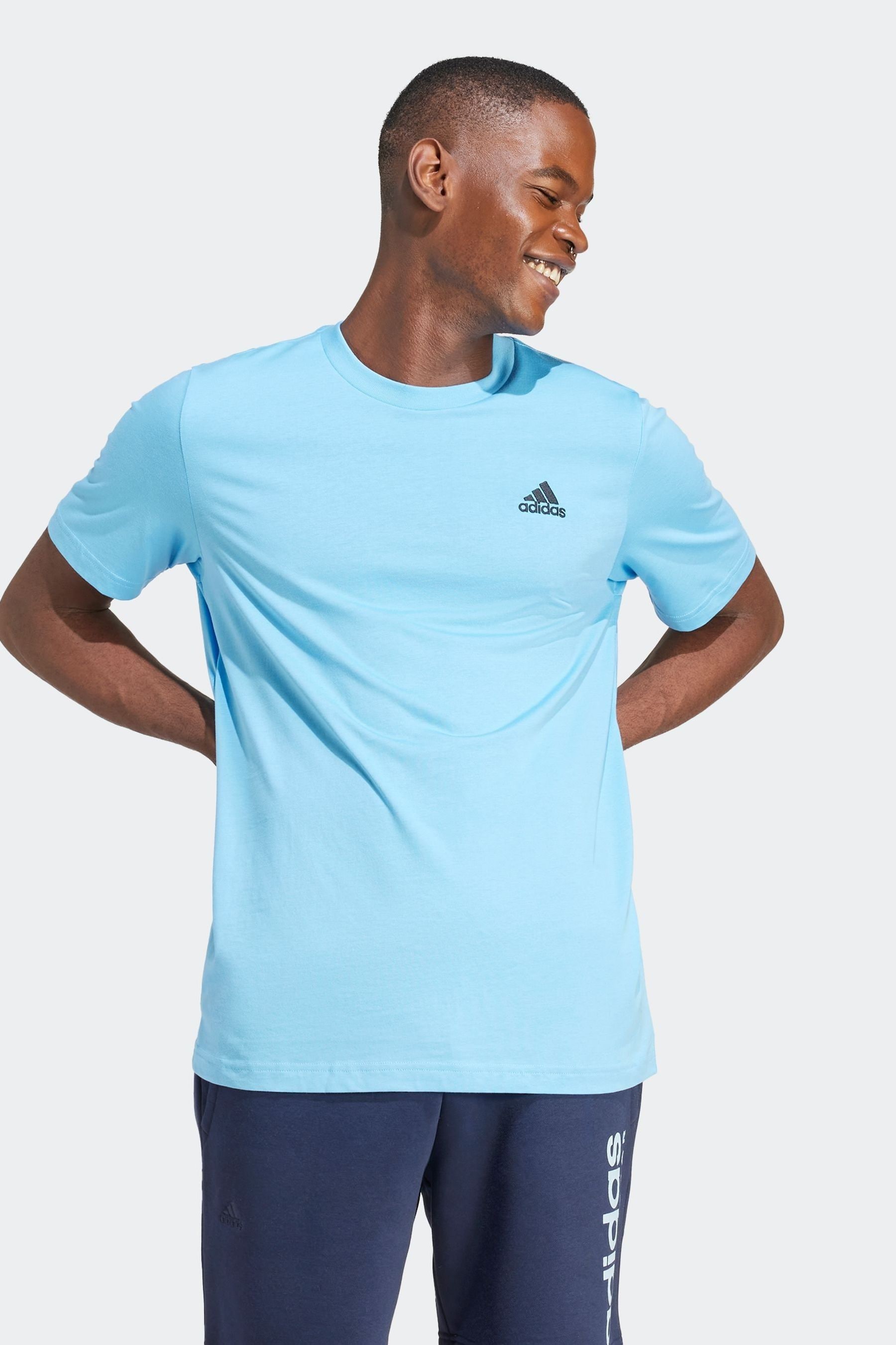 Buy adidas Blue Light Essentials Single Jersey Embroidered Small Logo 100 Cotton T Shirt from the Next UK online shop
