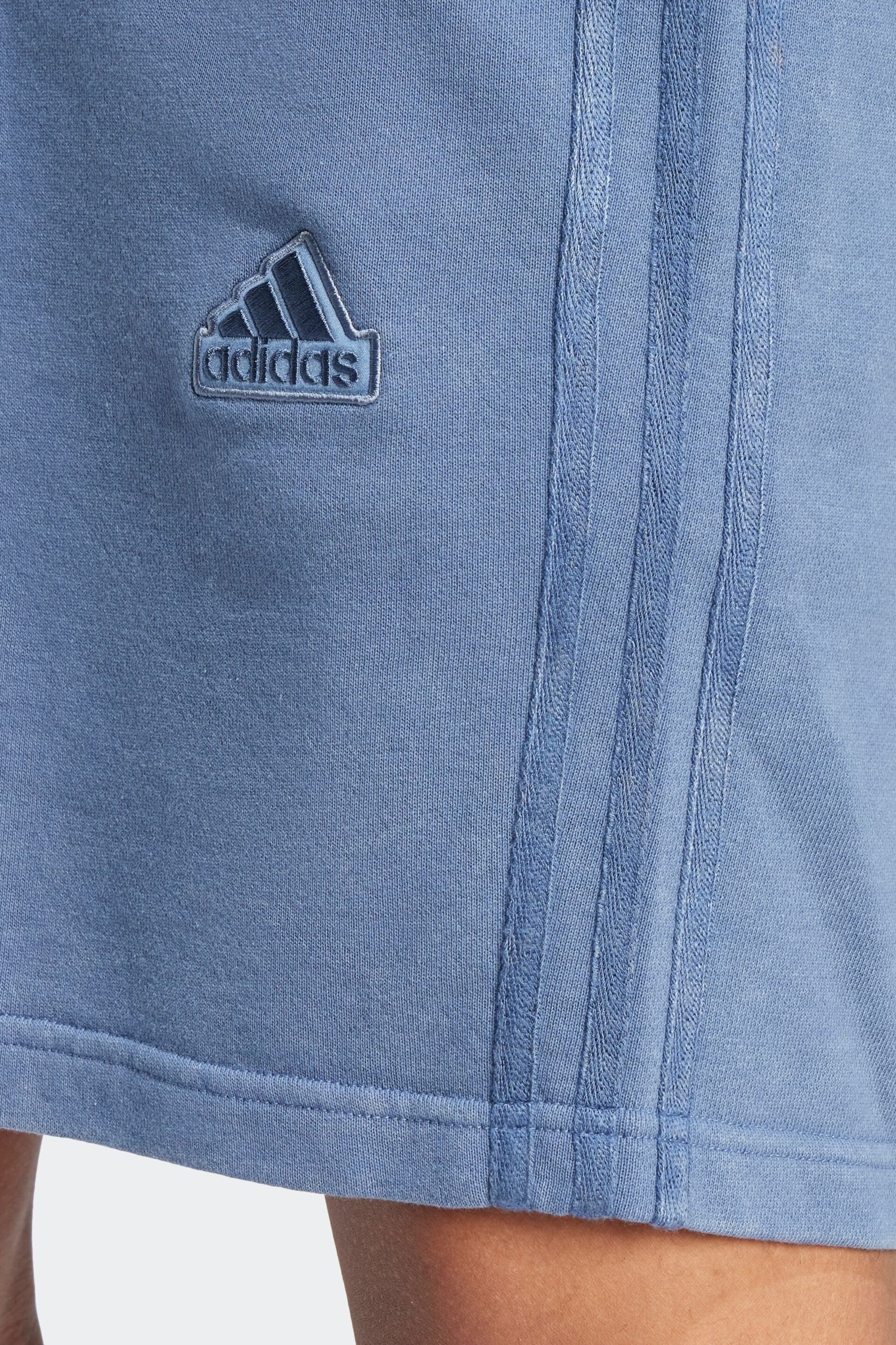 adidas Blue Sportswear All Szn French Terry 3-Stripes Garment Wash Shorts - Image 5 of 6