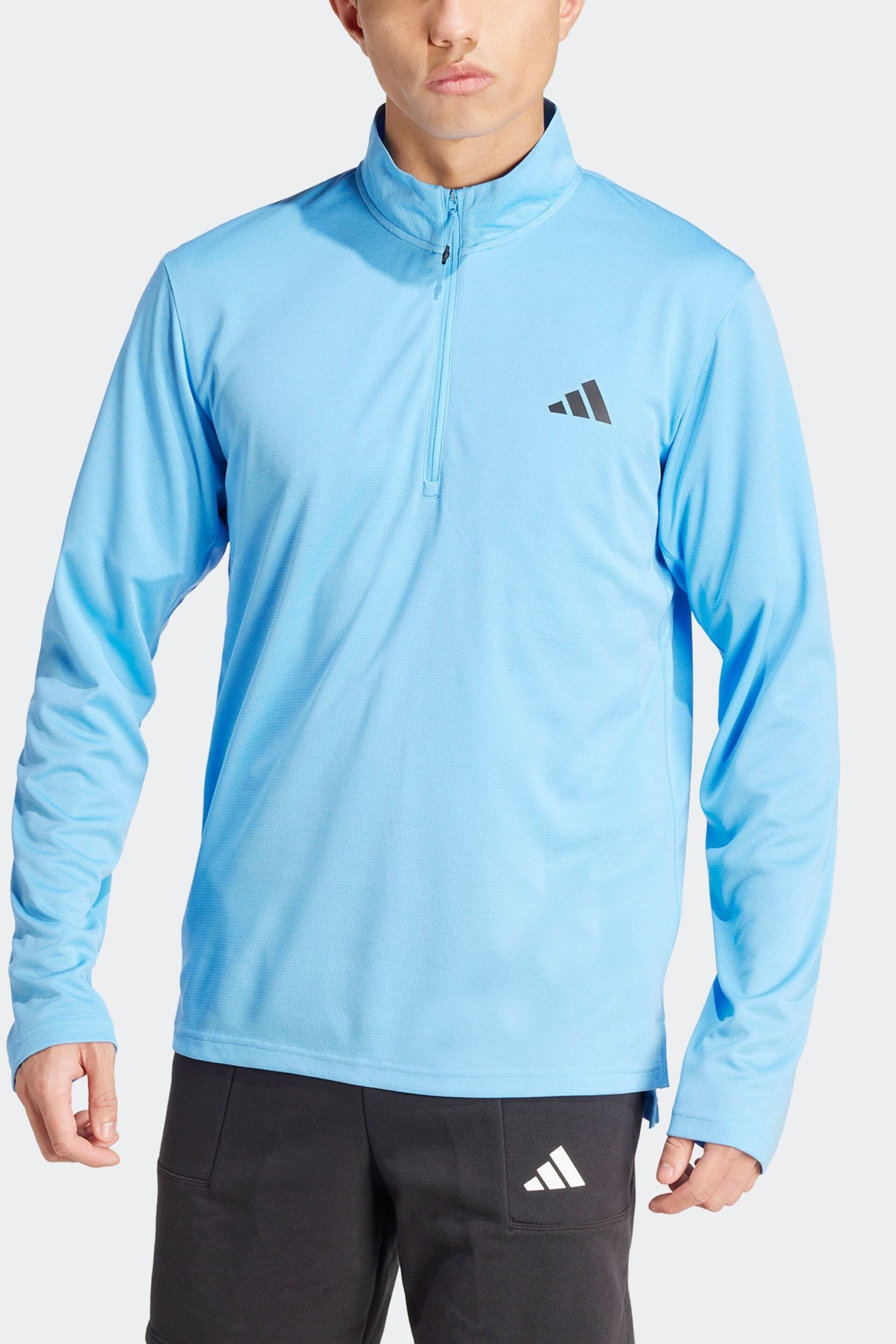 adidas Blue Train Essentials Training 1/4-Zip Long Sleeve Sweatshirt - Image 4 of 7