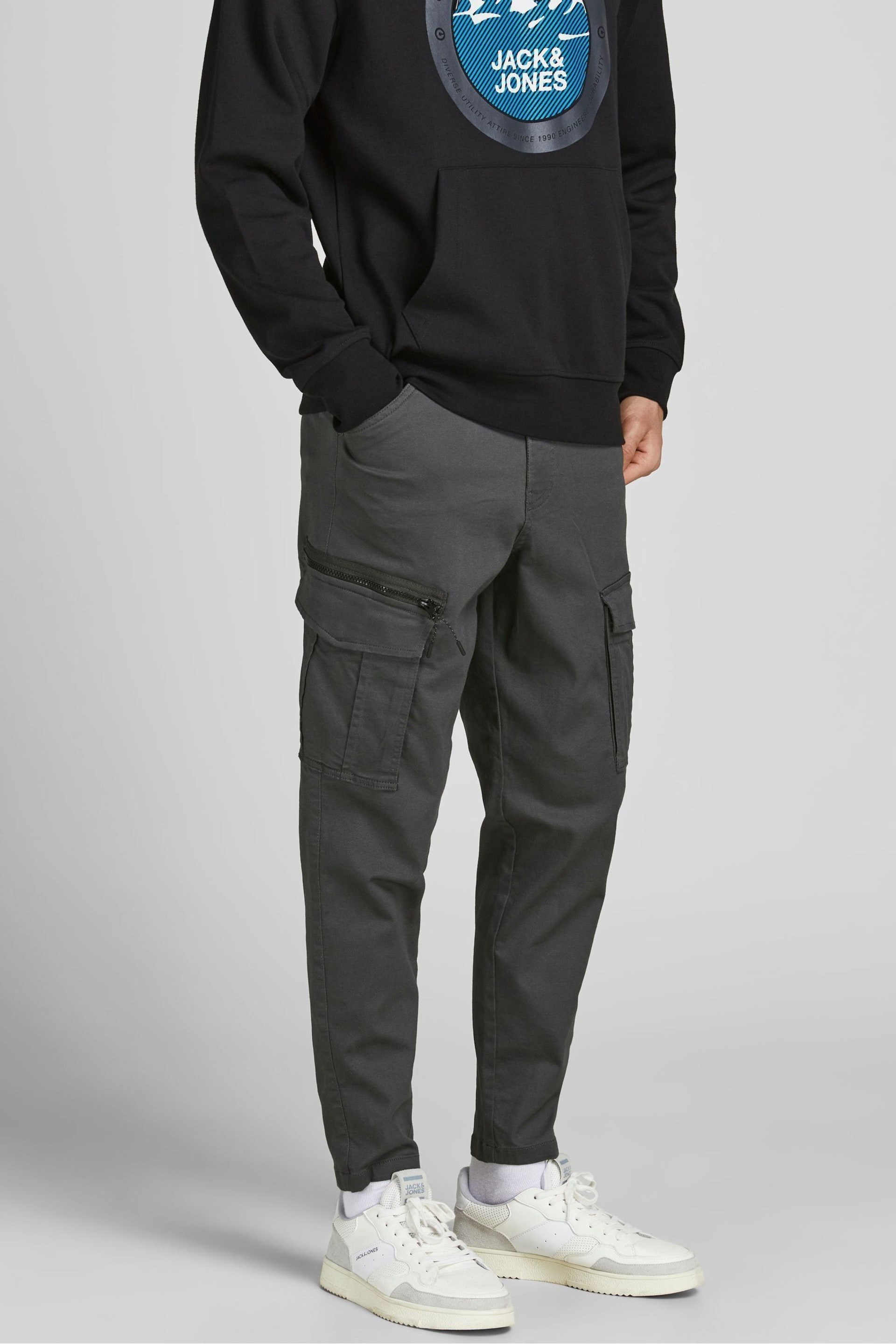 JACK & JONES Grey Cargo Tapered Trousers - Image 1 of 4