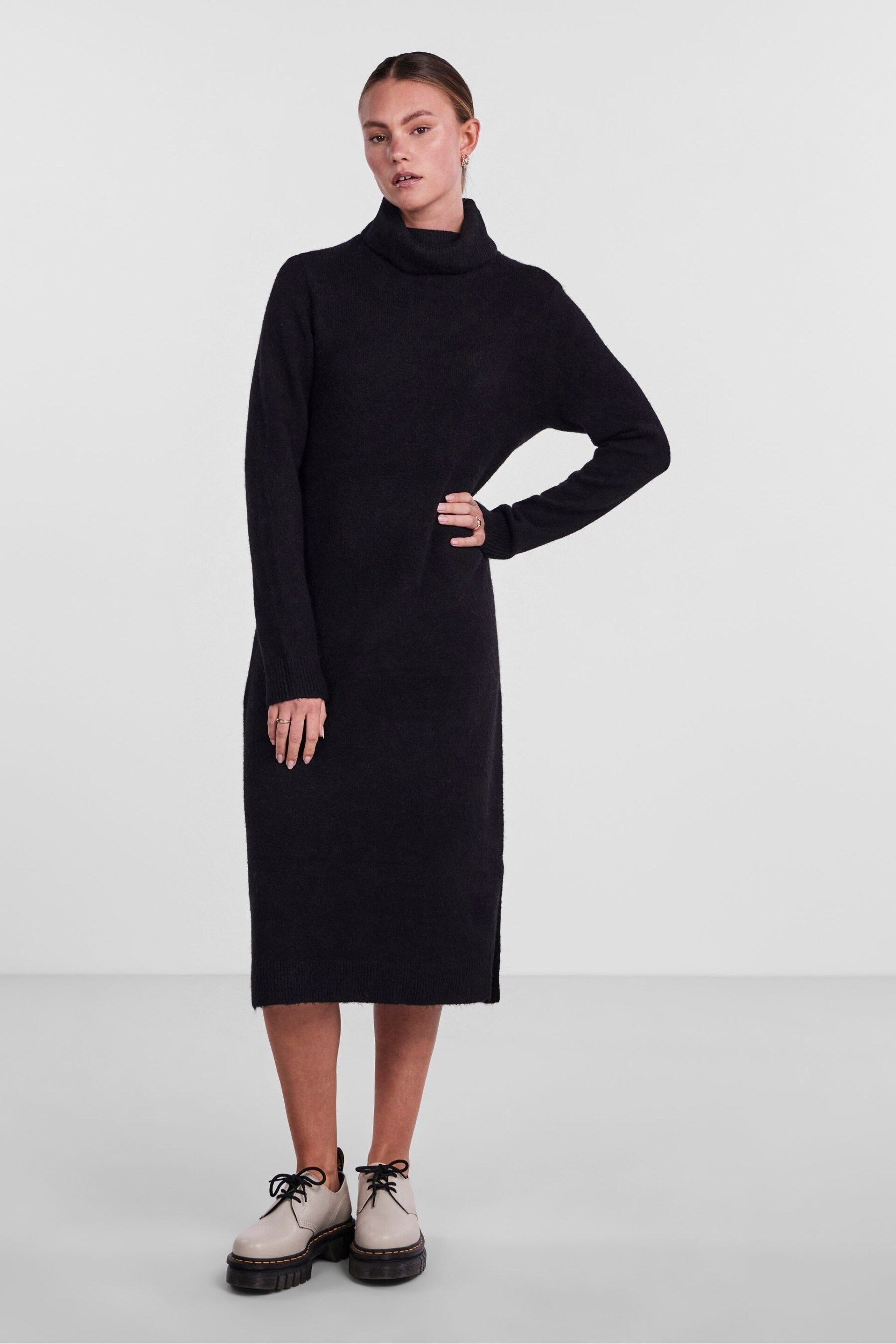 PIECES Black Roll Neck Knitted Midi Jumper Dress - Image 1 of 5