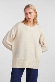 PIECES Cream Oversized Round Neck Longline Jumper - Image 1 of 5