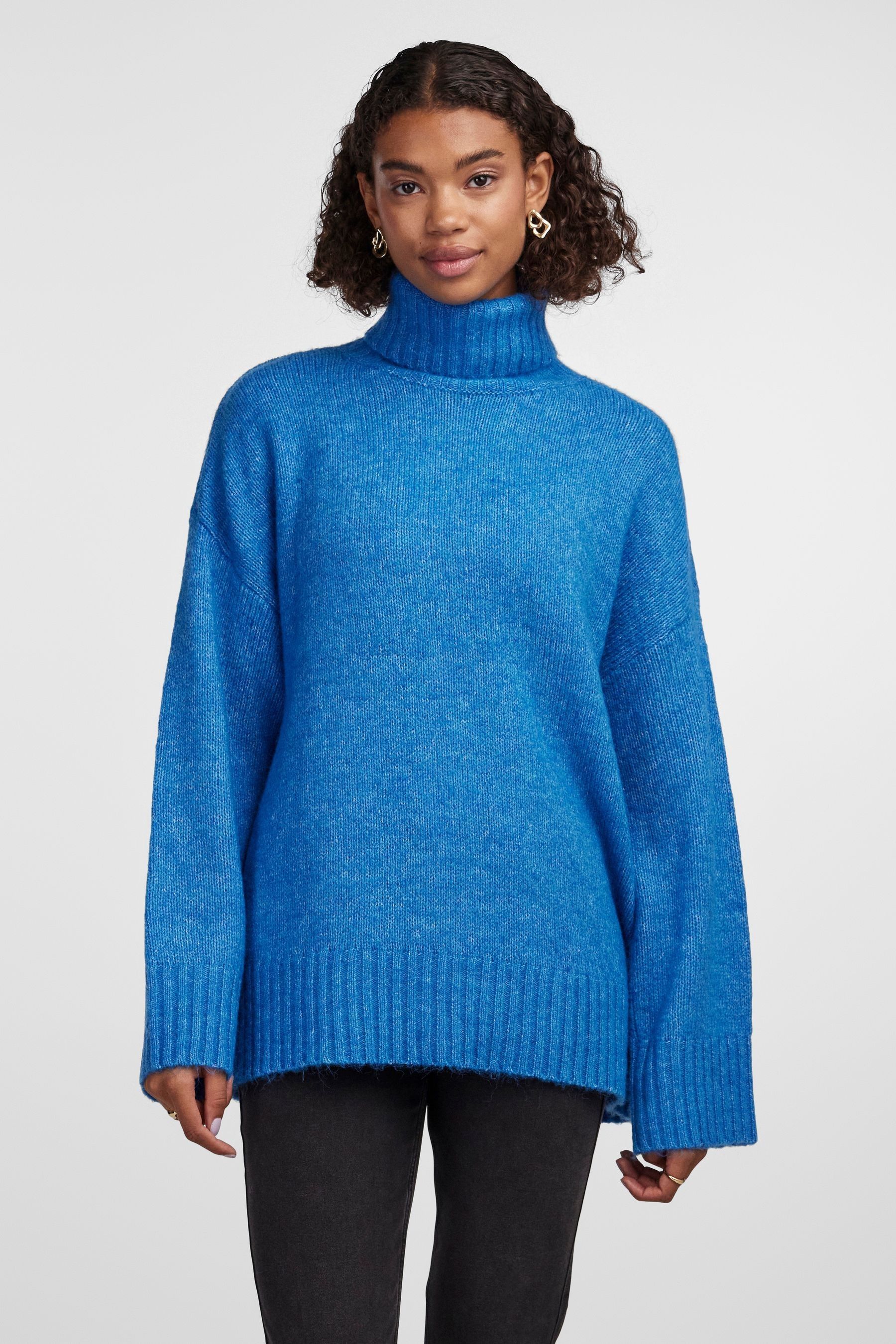 Buy PIECES Blue Roll Neck Oversized Longline Knitted Jumper from Next Oman