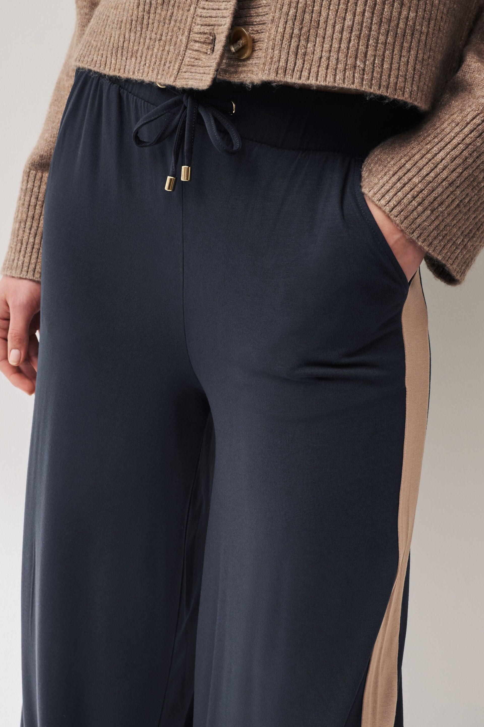 Navy Jersey Wide Leg Trousers - Image 4 of 6