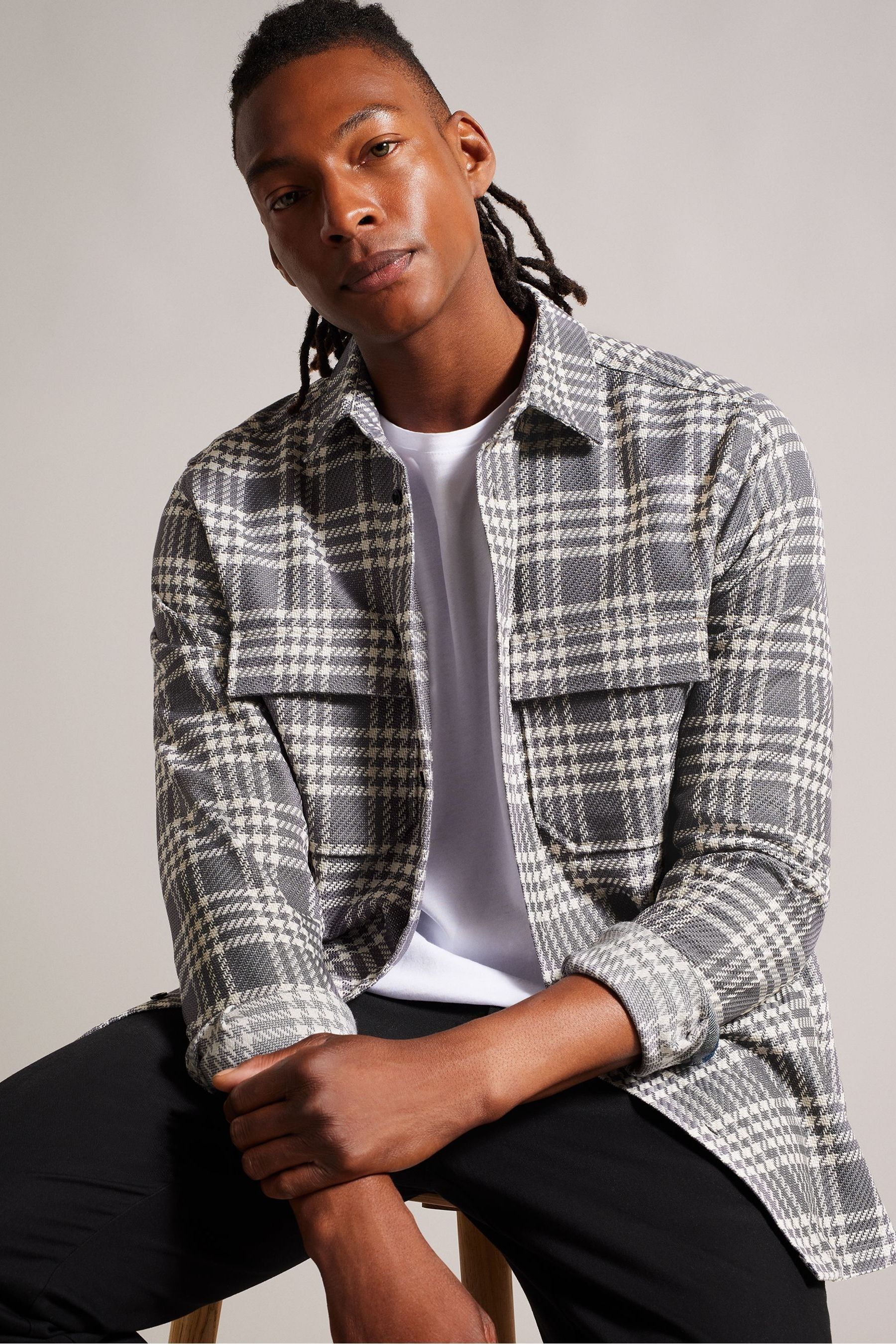 Buy Ted Baker Grey Chieti Textured Check Overshirt from Next Luxembourg