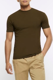 River Island Khaki Green Muscle Fit T-Shirt - Image 1 of 5